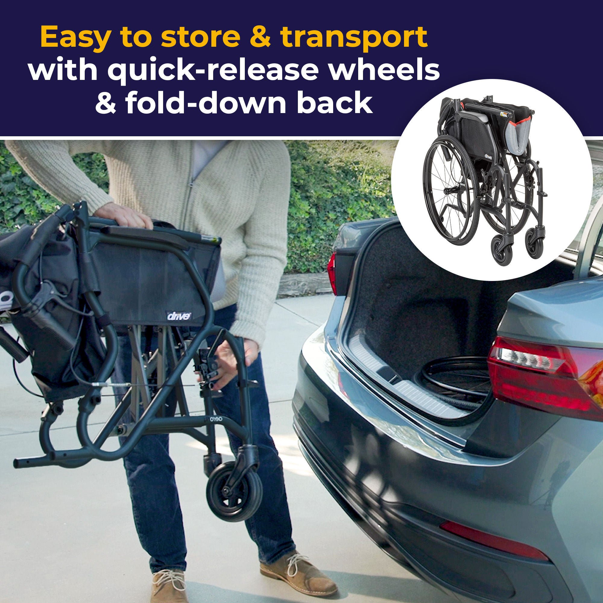 Drive DeVilbiss Healthcare - AF18FDABK-SF Lightweight Wheelchair AeroFly™ Ultra-Lite Desk Length Arm Swing-Away Footrest Black Upholstery 18 Inch Seat Width Adult 250 lbs. Weight Capacity