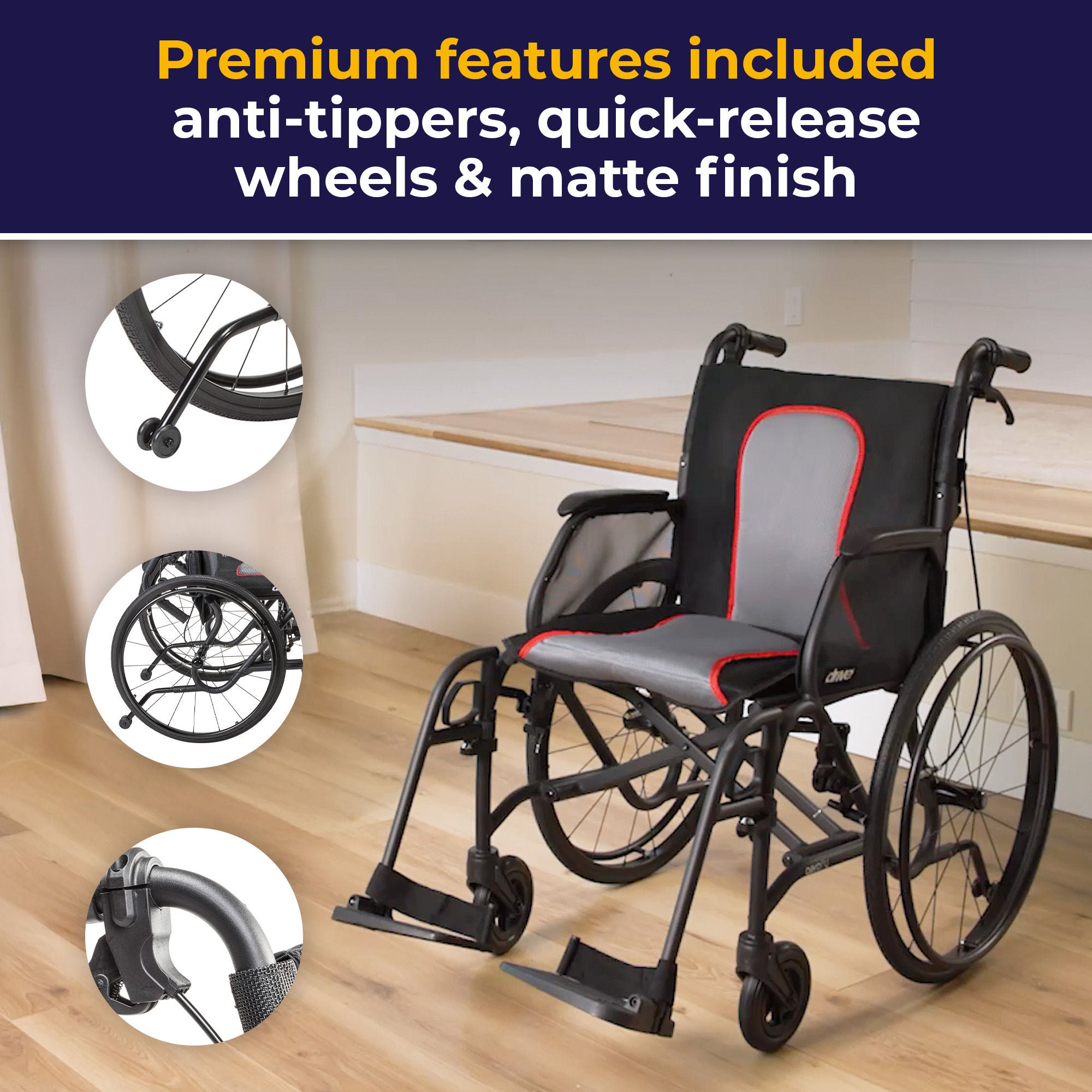 Drive DeVilbiss Healthcare - AF18FDABK-SF Lightweight Wheelchair AeroFly™ Ultra-Lite Desk Length Arm Swing-Away Footrest Black Upholstery 18 Inch Seat Width Adult 250 lbs. Weight Capacity