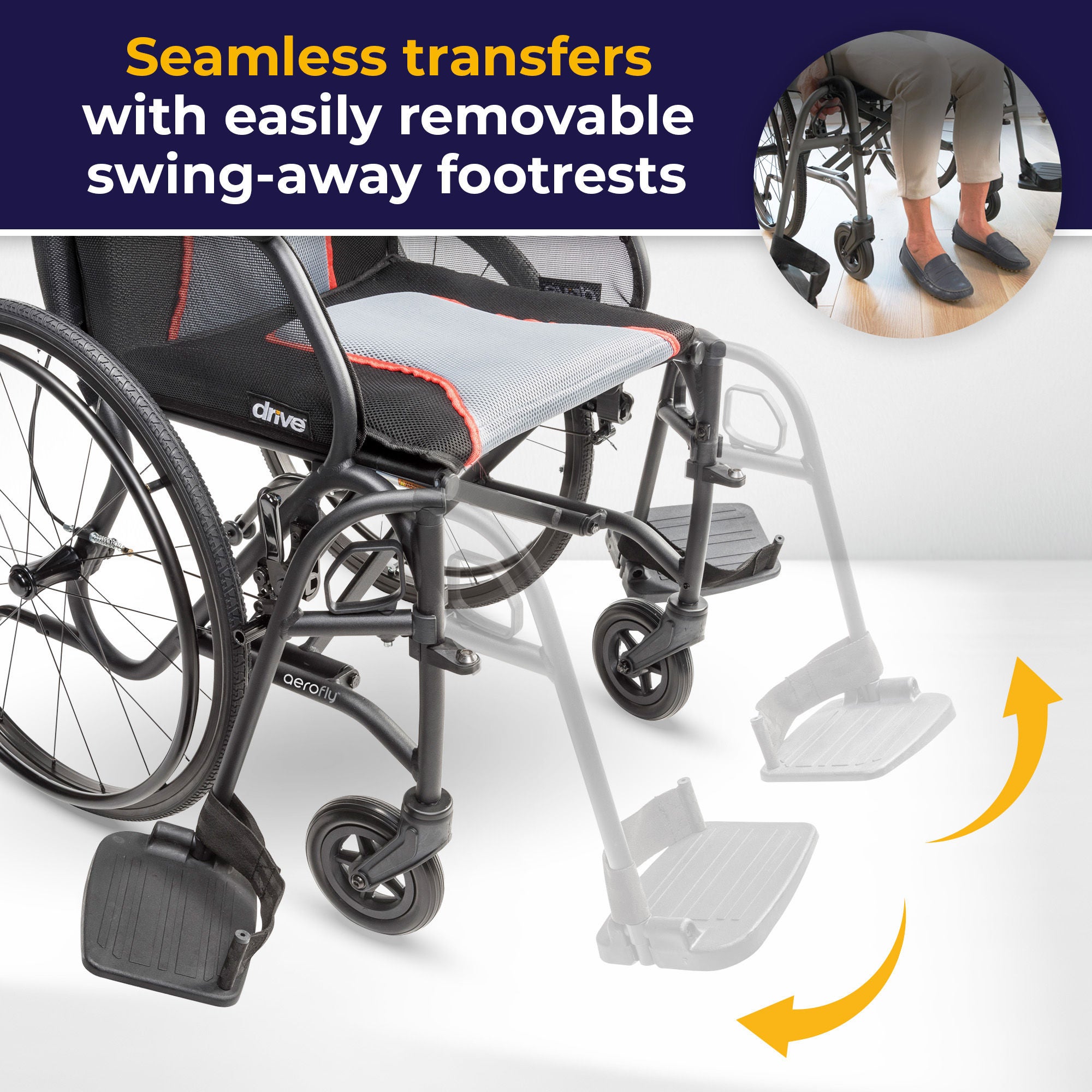 Drive DeVilbiss Healthcare - AF18FDABK-SF Lightweight Wheelchair AeroFly™ Ultra-Lite Desk Length Arm Swing-Away Footrest Black Upholstery 18 Inch Seat Width Adult 250 lbs. Weight Capacity