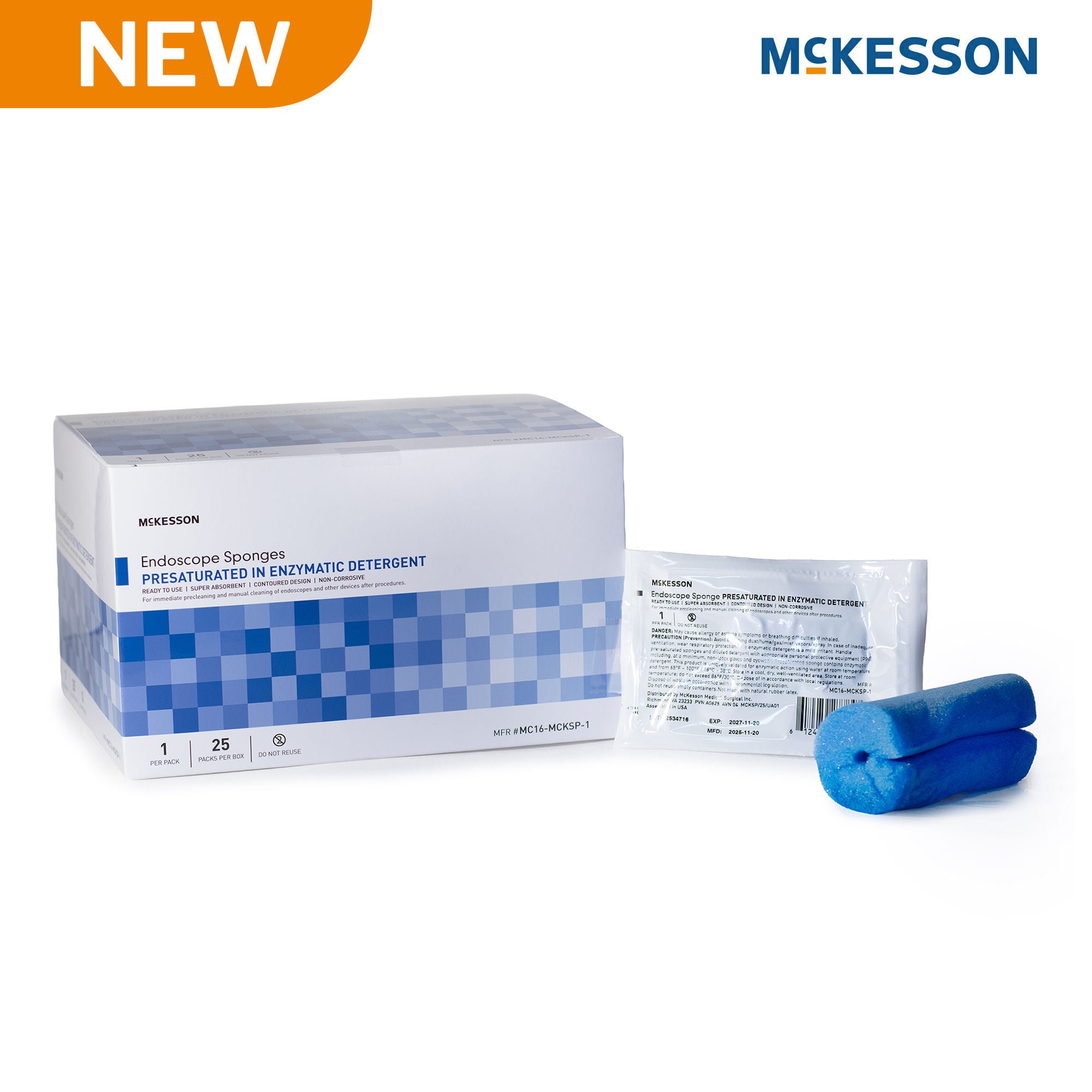 McKesson Brand - MC16-MCKSP-1 Pre-Saturated Endoscope Sponge Tubular 50.8 mm Diameter