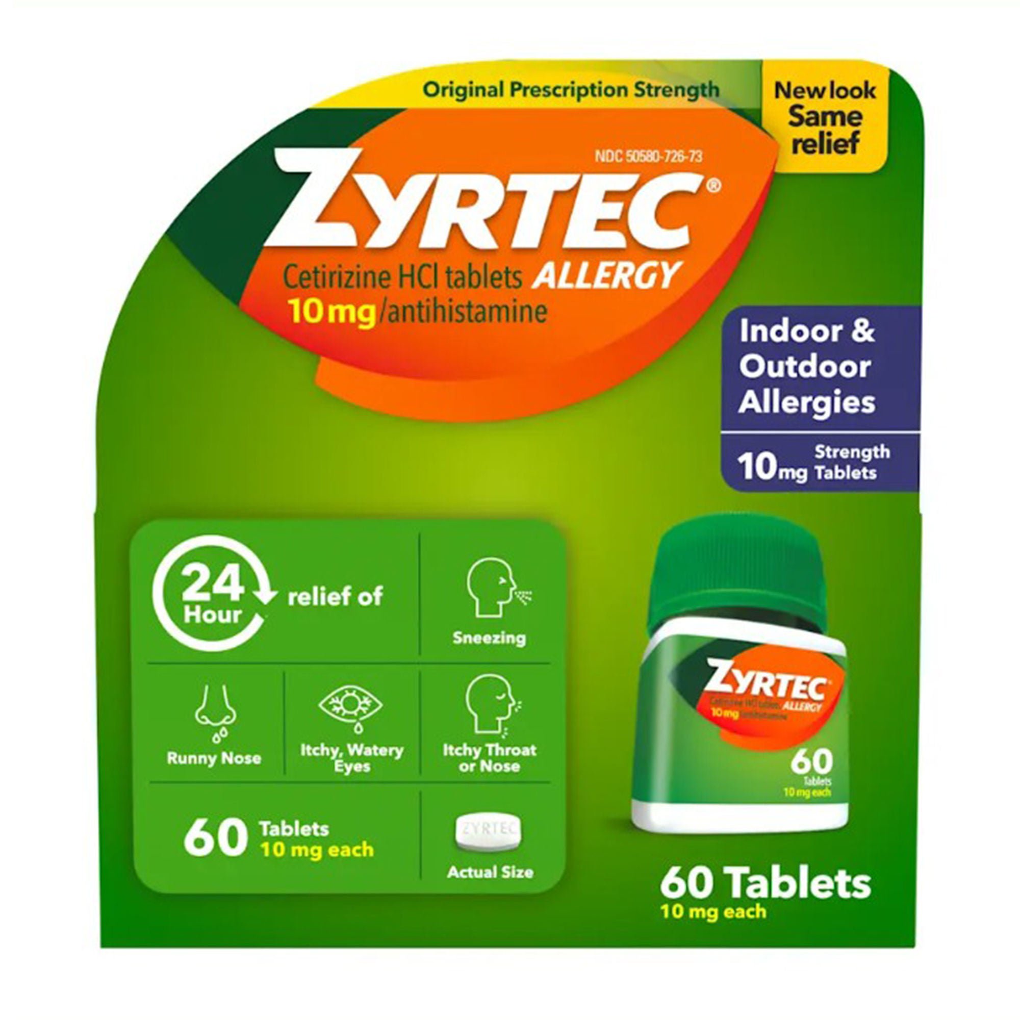 J & J Sales - 50580072673 Allergy Relief Zyrtec® 10 mg Strength Tablet 60 per Bottle