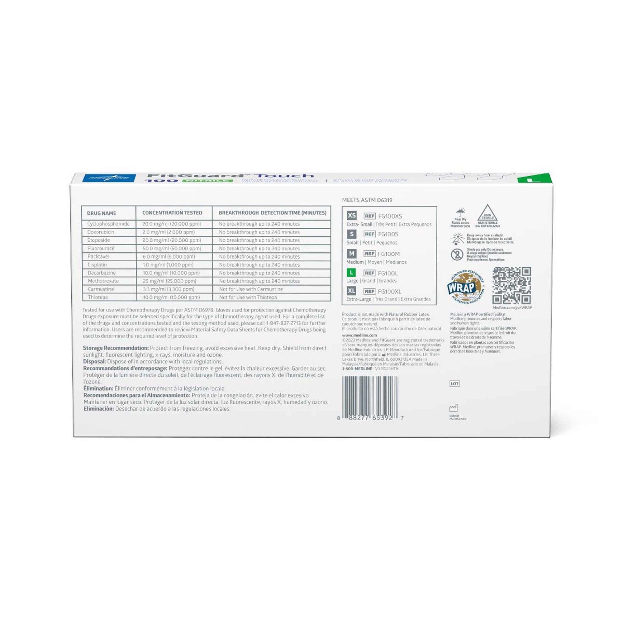 Medline - FG100L Exam Glove FitGuard™ Touch Large 100 per Box NonSterile Nitrile Standard Cuff Length Textured Fingertips Dark Blue Chemo Tested