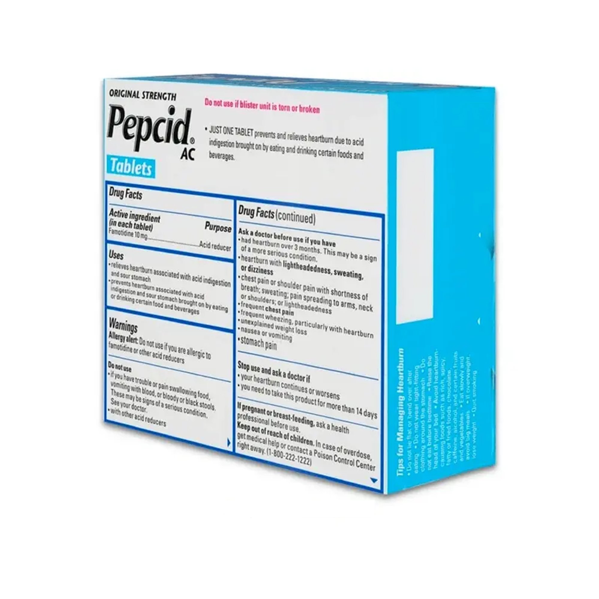 Kenvue Brands LLC 48723000 - Pepcid® AC 10 mg Famotidine Acid Reducer Tablets Original Strength - 30/Box, 1080/Case