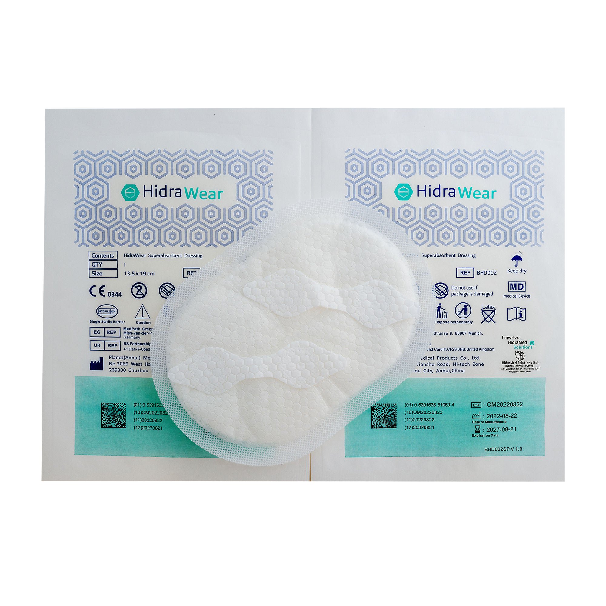 HidraMed Solutions - SP1002 Super Absorbent Dressing HidraWear Rectangle 5 X 8 Inch With Border Sterile