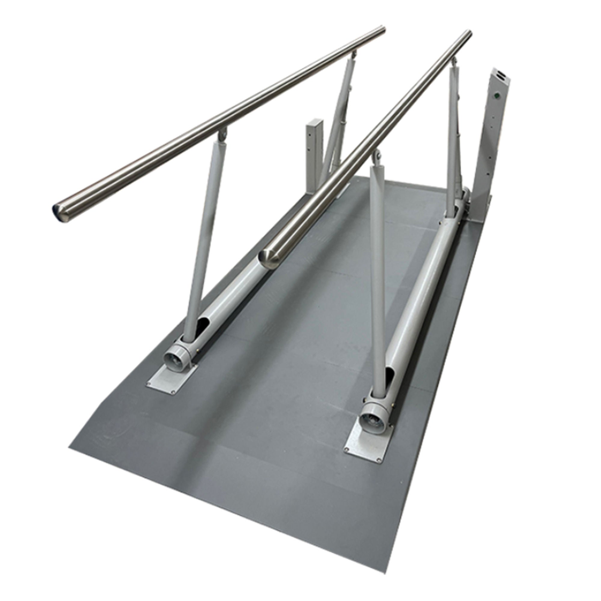 Armedica Mfg Corp - EPB10010B Motorized Parallel Bars Armedica® Brushed Stainless Steel Handrails (2 Inch Diameter), Digital Touchscreen Control Panel, Adjustable Height / Width 21-3/4 to 35-7/8 X 26-1/2 to 42-2/3 X 120 Inch Gray