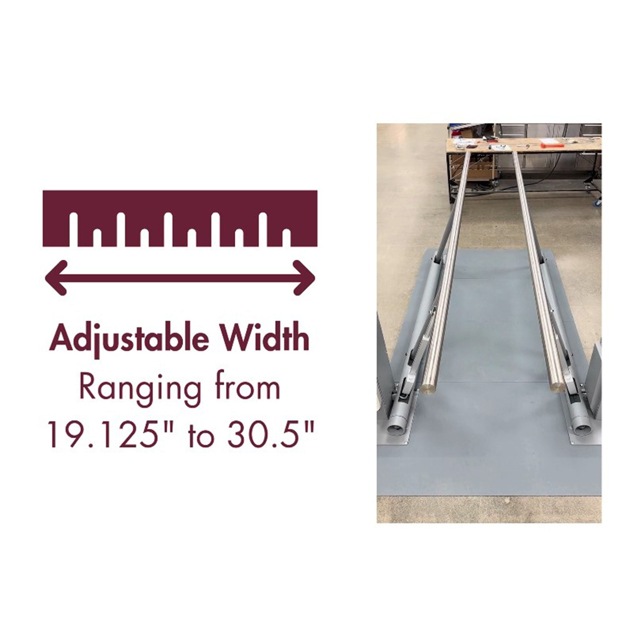 Armedica Mfg Corp - EPB10010B Motorized Parallel Bars Armedica® Brushed Stainless Steel Handrails (2 Inch Diameter), Digital Touchscreen Control Panel, Adjustable Height / Width 21-3/4 to 35-7/8 X 26-1/2 to 42-2/3 X 120 Inch Gray