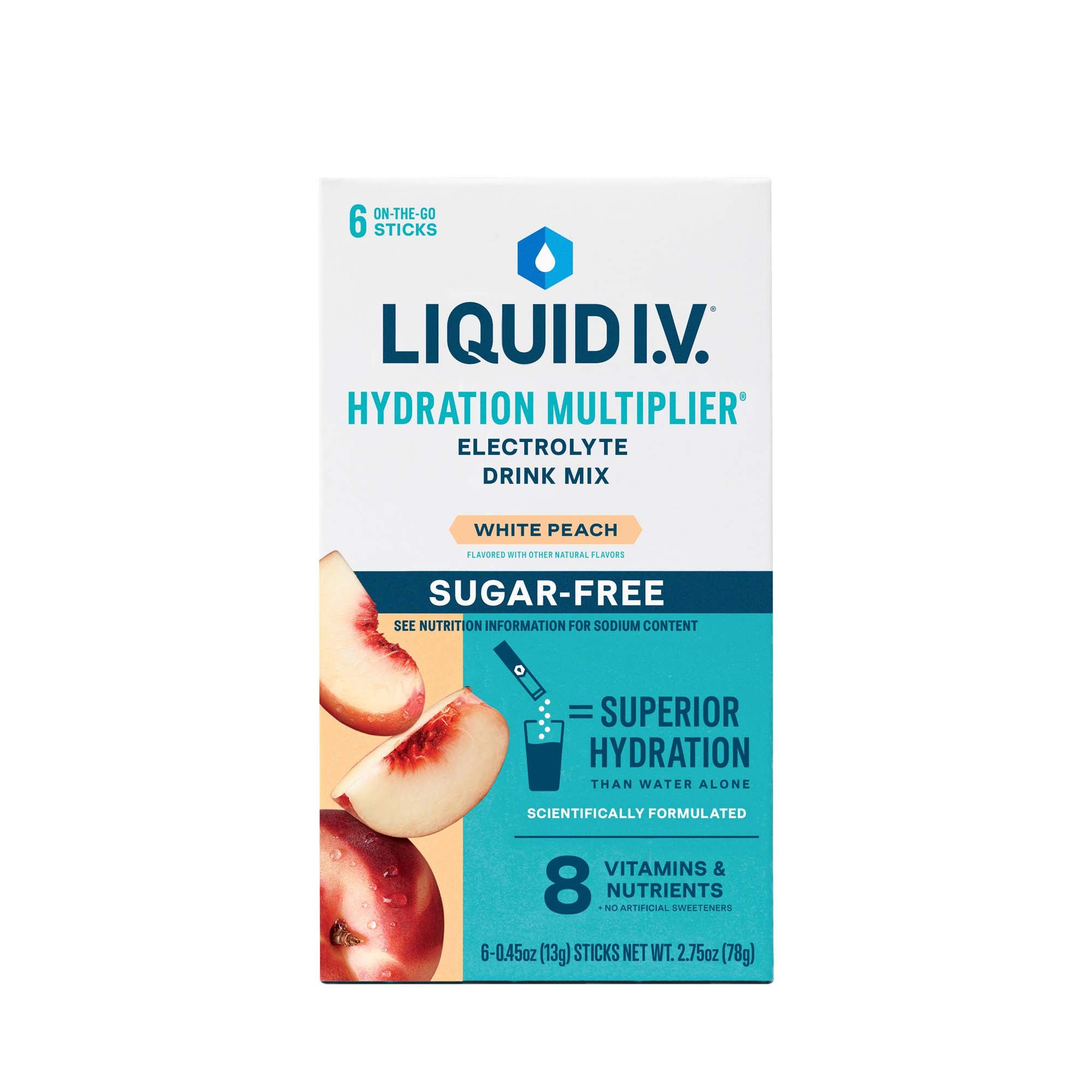 The LIV Group Inc - LVM-6033 Oral Electrolyte Solution Liquid I.V. Hydration Multiplier® Sugar Free White Peach Flavor 0.45 oz.