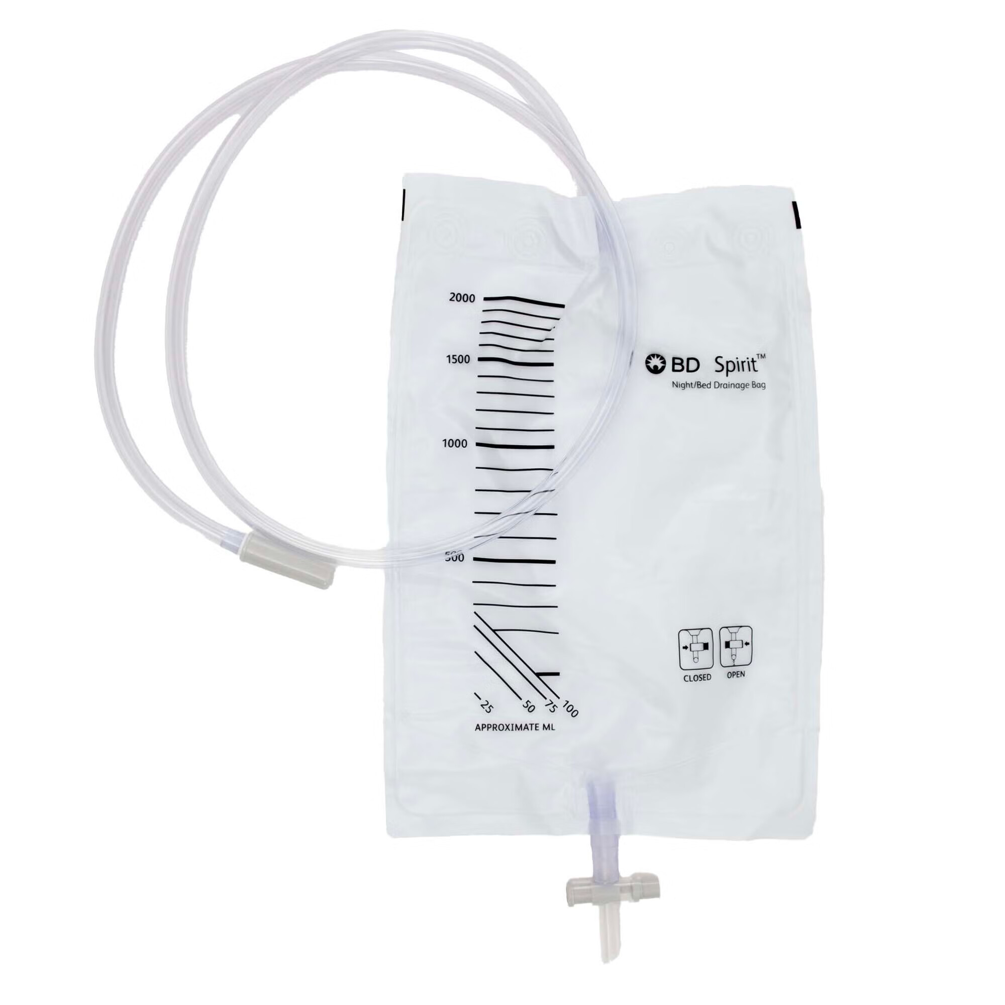 Bard - USBB2000S Urinary Drain Bag Spirit™ Night / Bed T-tap Drainage Valve Sterile 2,000 mL Vinyl