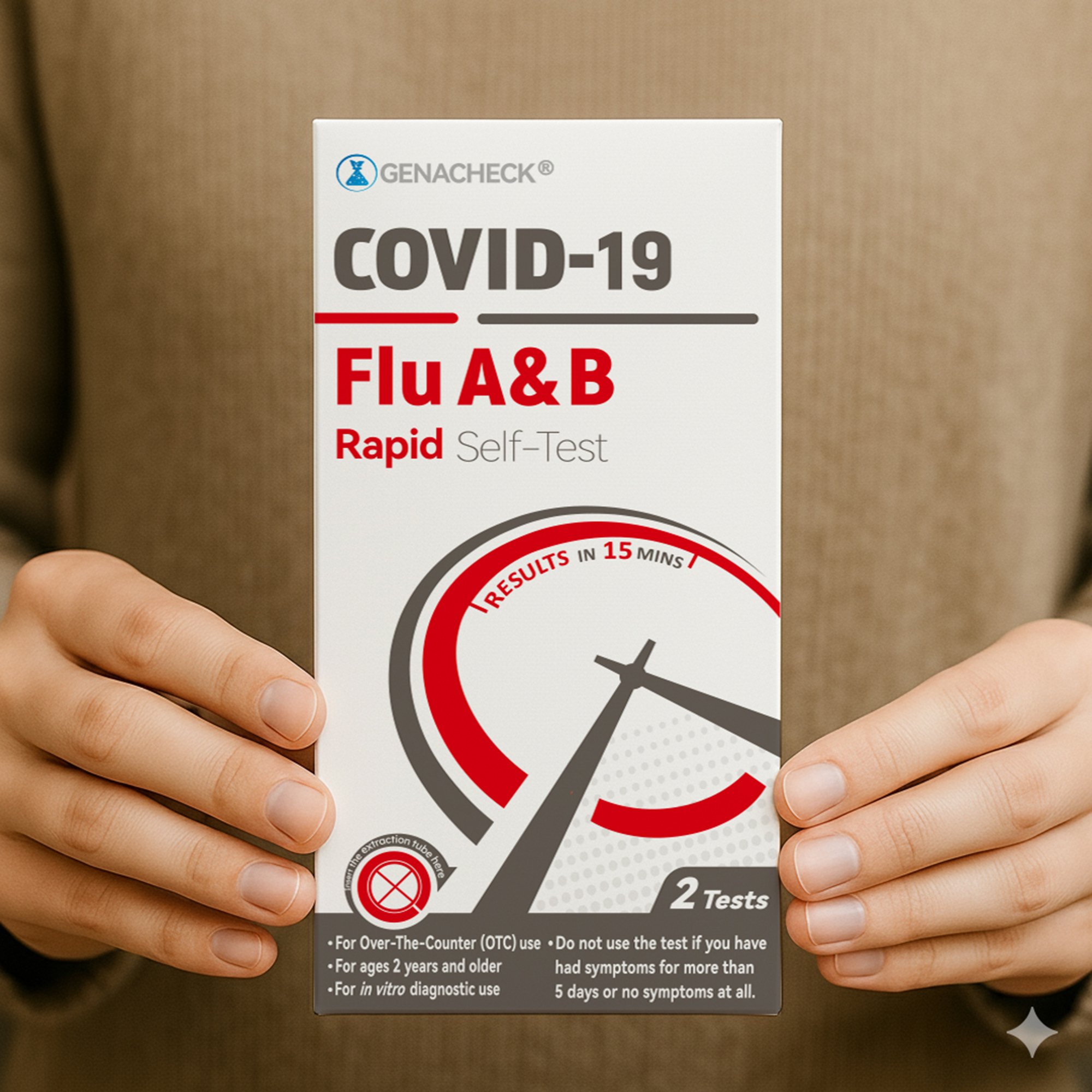 Genabio Diagnostics Inc RA9-E02402 - GenaCheck COVID-19/Flu A & B Rapid Self-Test - 2/Kit, 288/Case