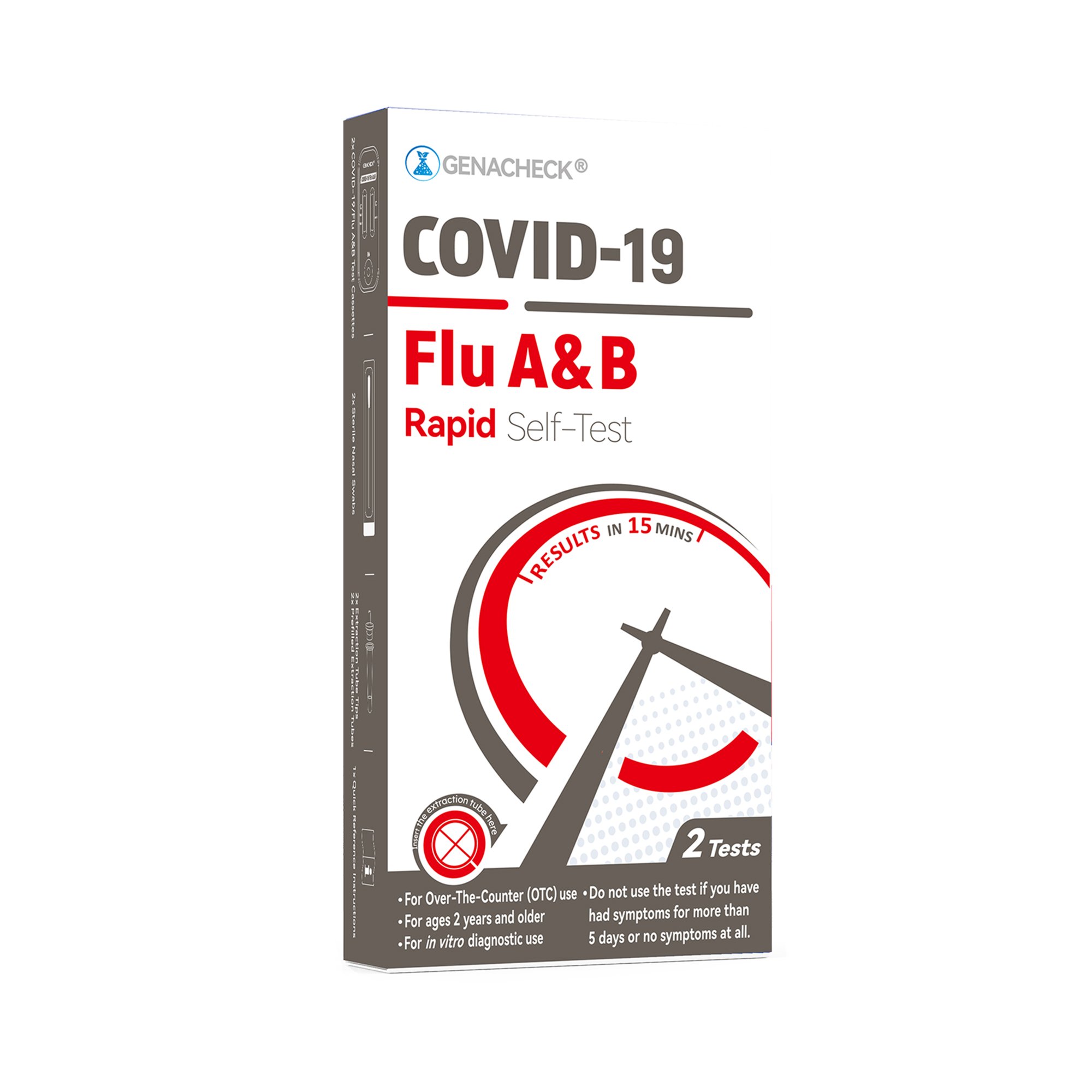 Genabio Diagnostics Inc RA9-E02402 - GenaCheck COVID-19/Flu A & B Rapid Self-Test - 2/Kit, 288/Case