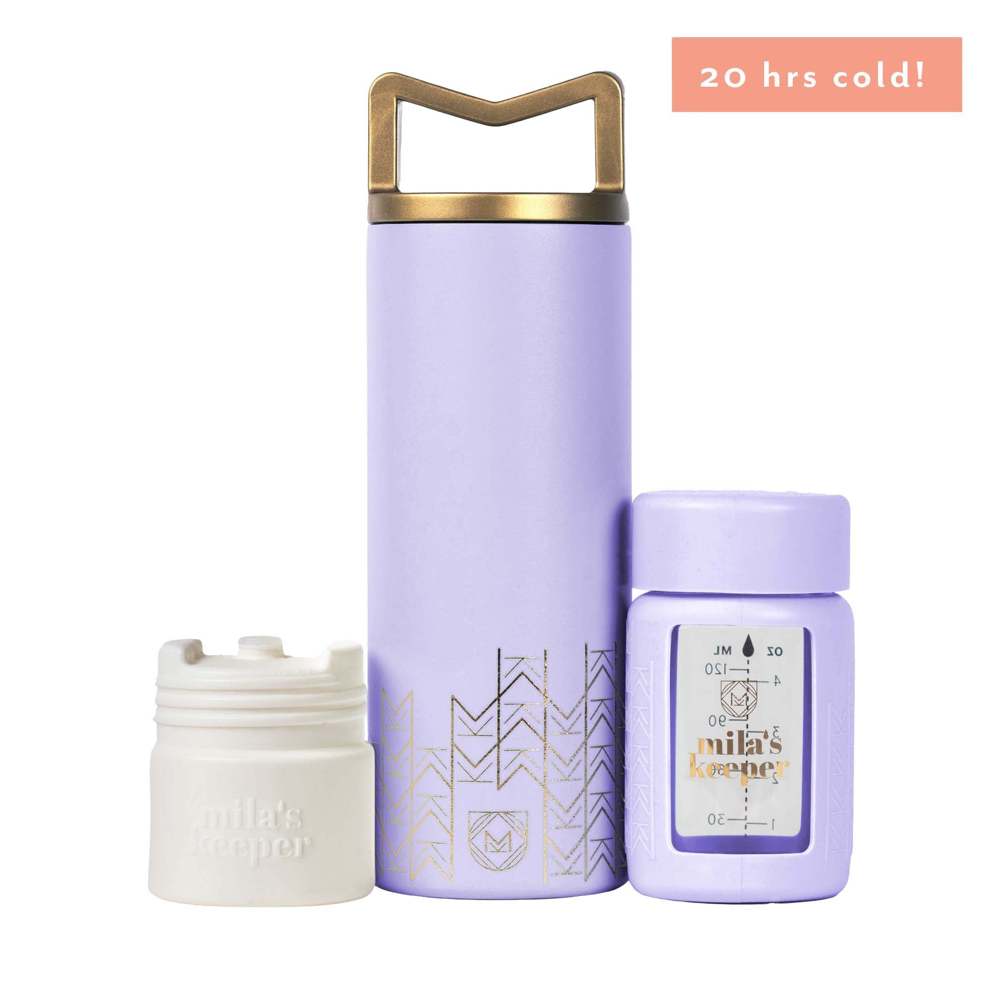 Mila's Keeper - GSLAVI2-C-15 Breast Milk Cooler Set The MilKeeper® 16 oz. Stainless Steel Lavender Fields