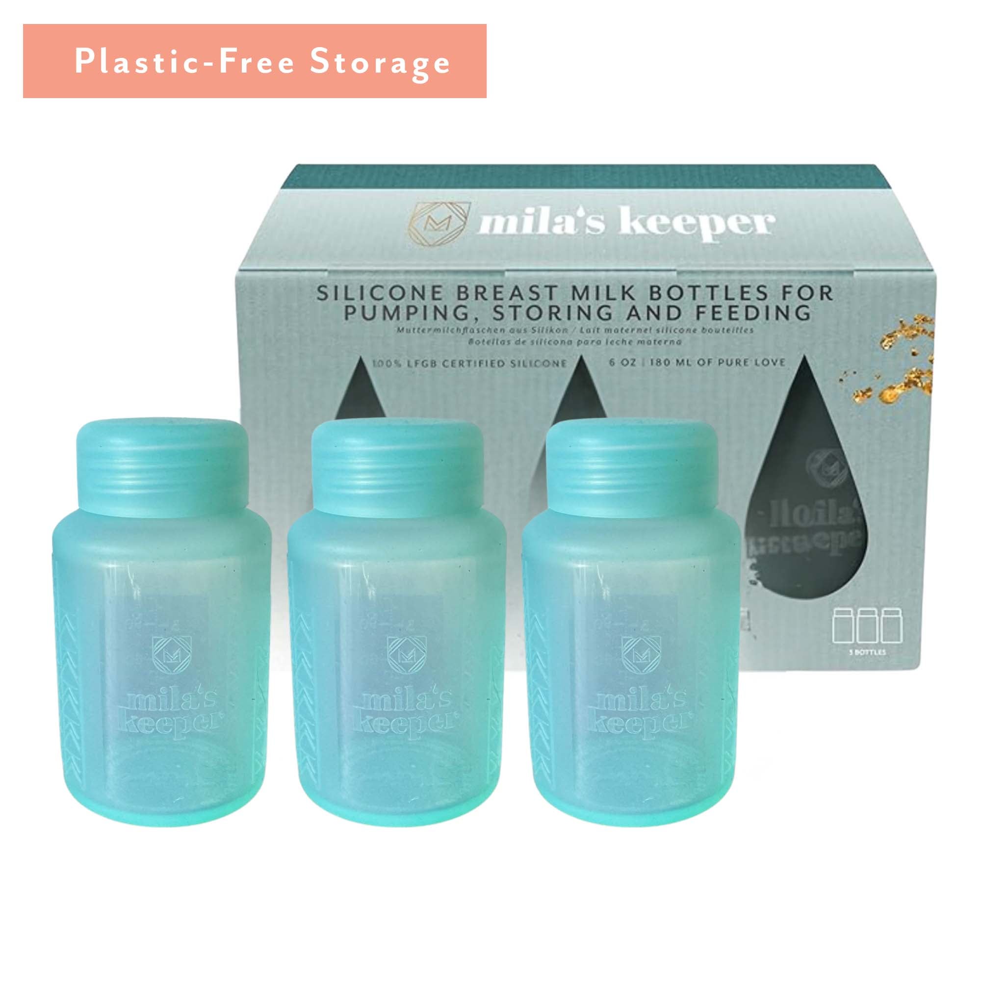 Mila's Keeper - SBBLU1-C20 Breast Milk Storage Container Mila's Keeper 6 oz. Silicone Ocean Mist