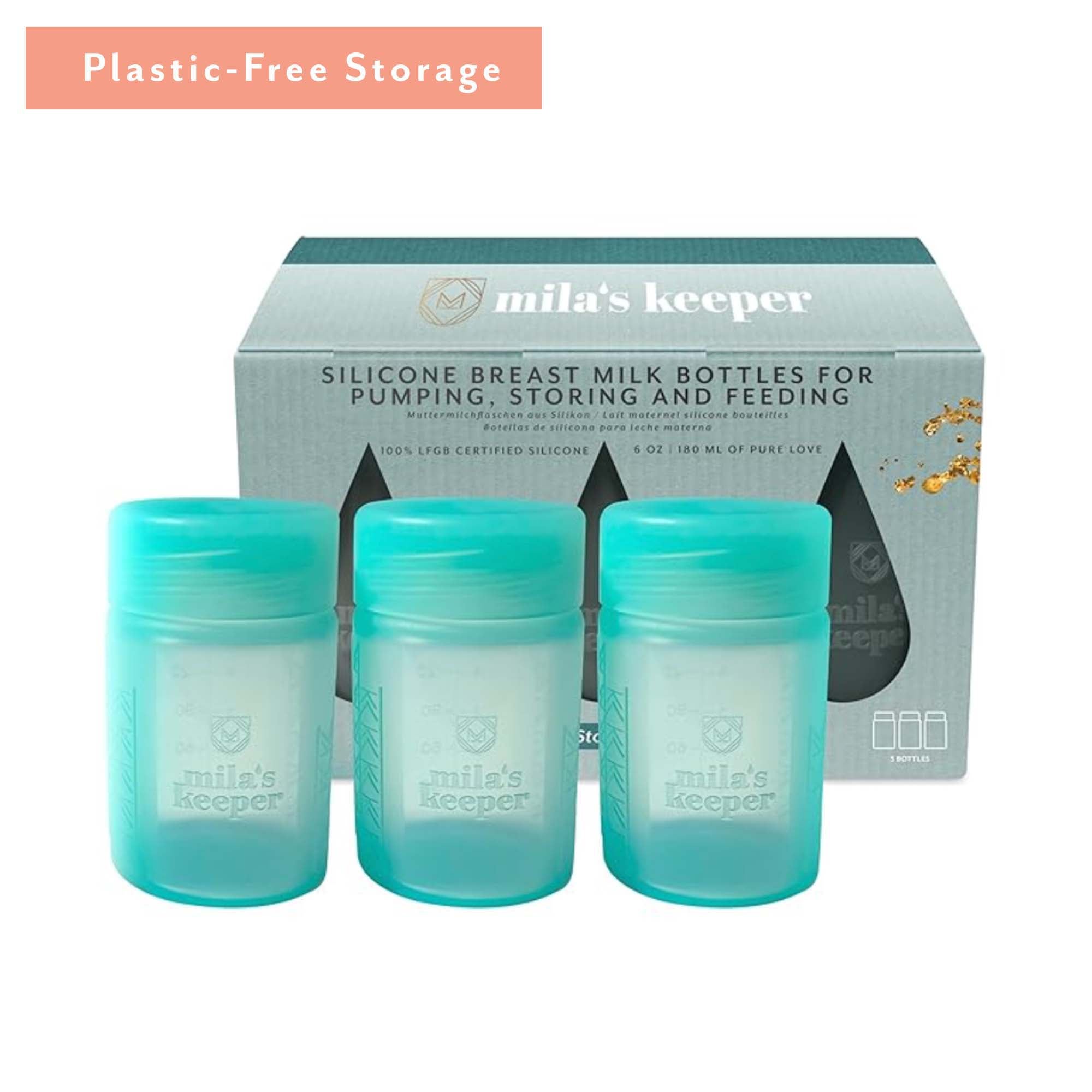 Mila's Keeper - SBBLU2-C20 Breast Milk Storage Container Mila's Keeper 6 oz. Silicone Ocean Mist
