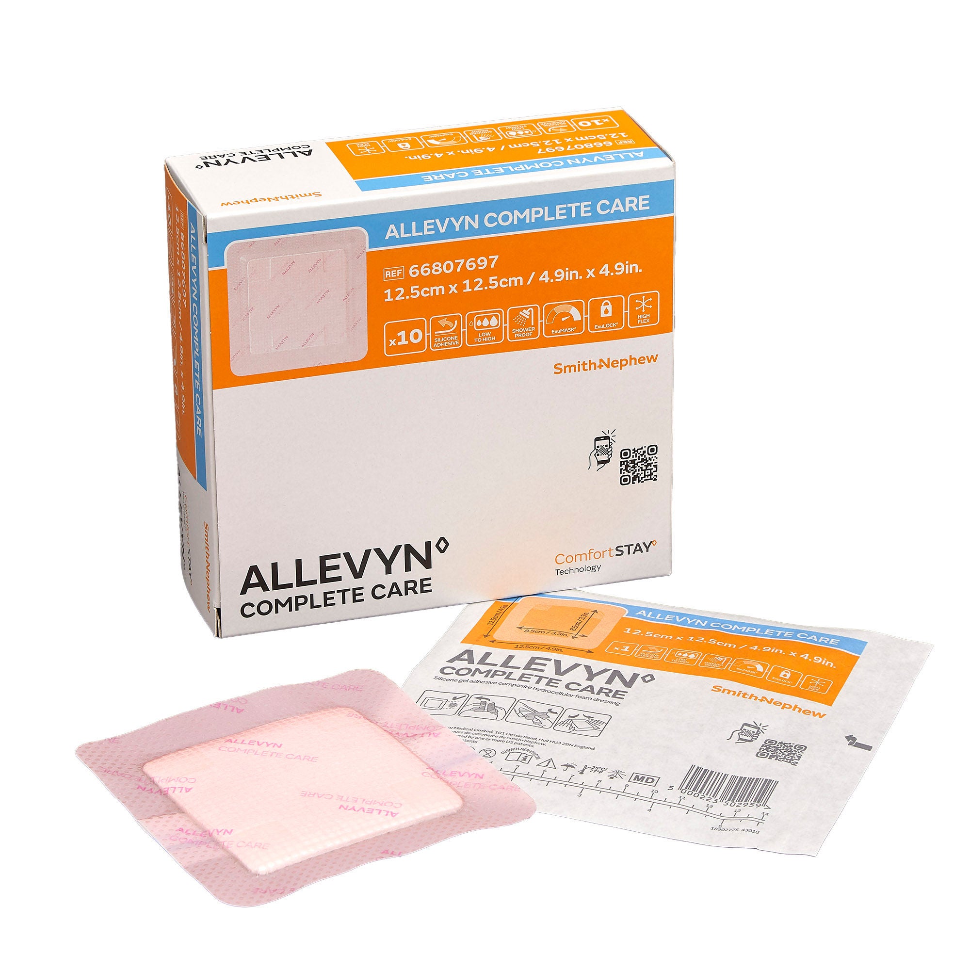 Smith & Nephew - 66807697 Foam Dressing Allevyn Complete Care 5 X 5 Inch With Border Film Backing Silicone Adhesive Square Sterile