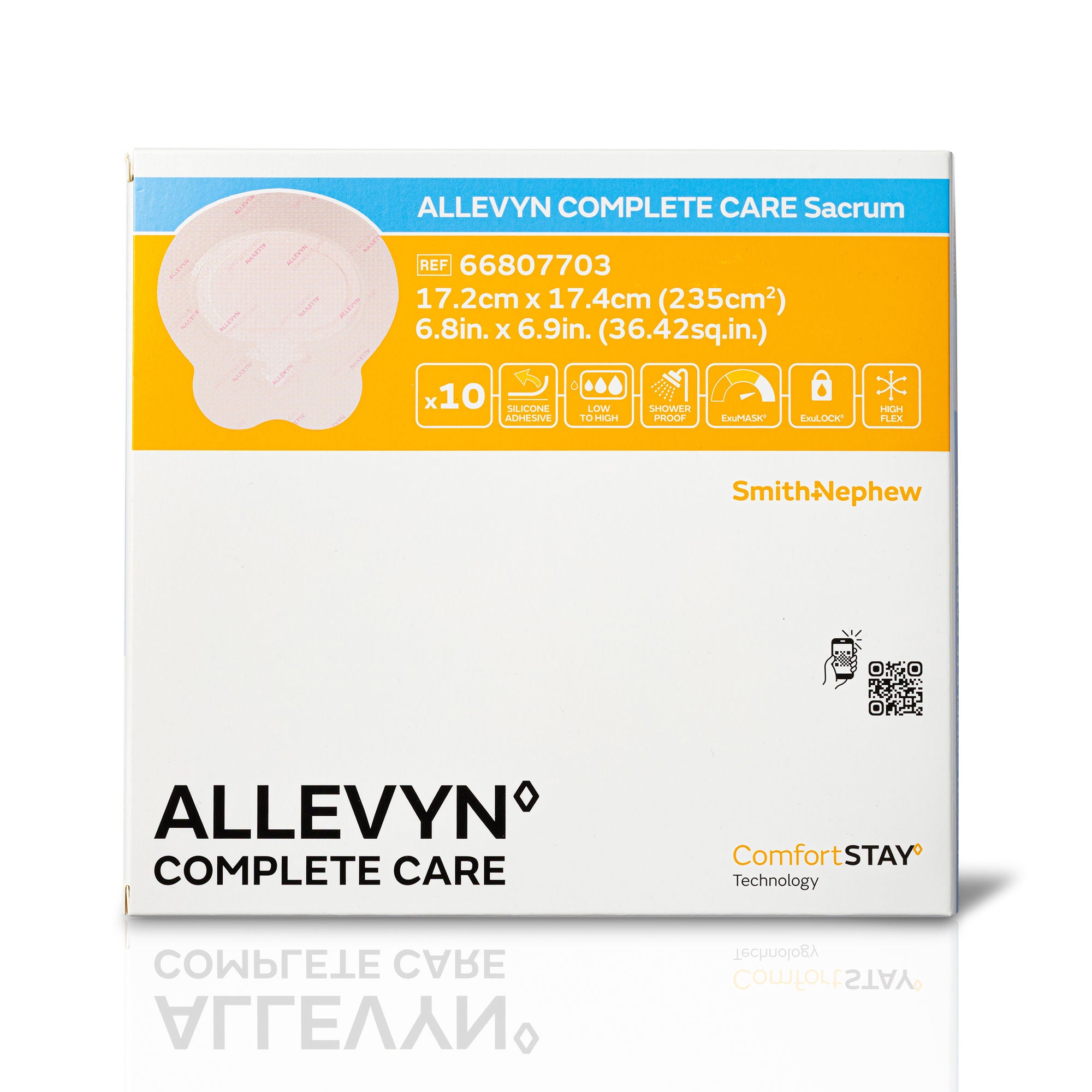Smith & Nephew - 66807703 Foam Dressing Allevyn Complete Care 6-4/5 X 6-9/10 Inch With Border Film Backing Silicone Adhesive Sacral Sterile