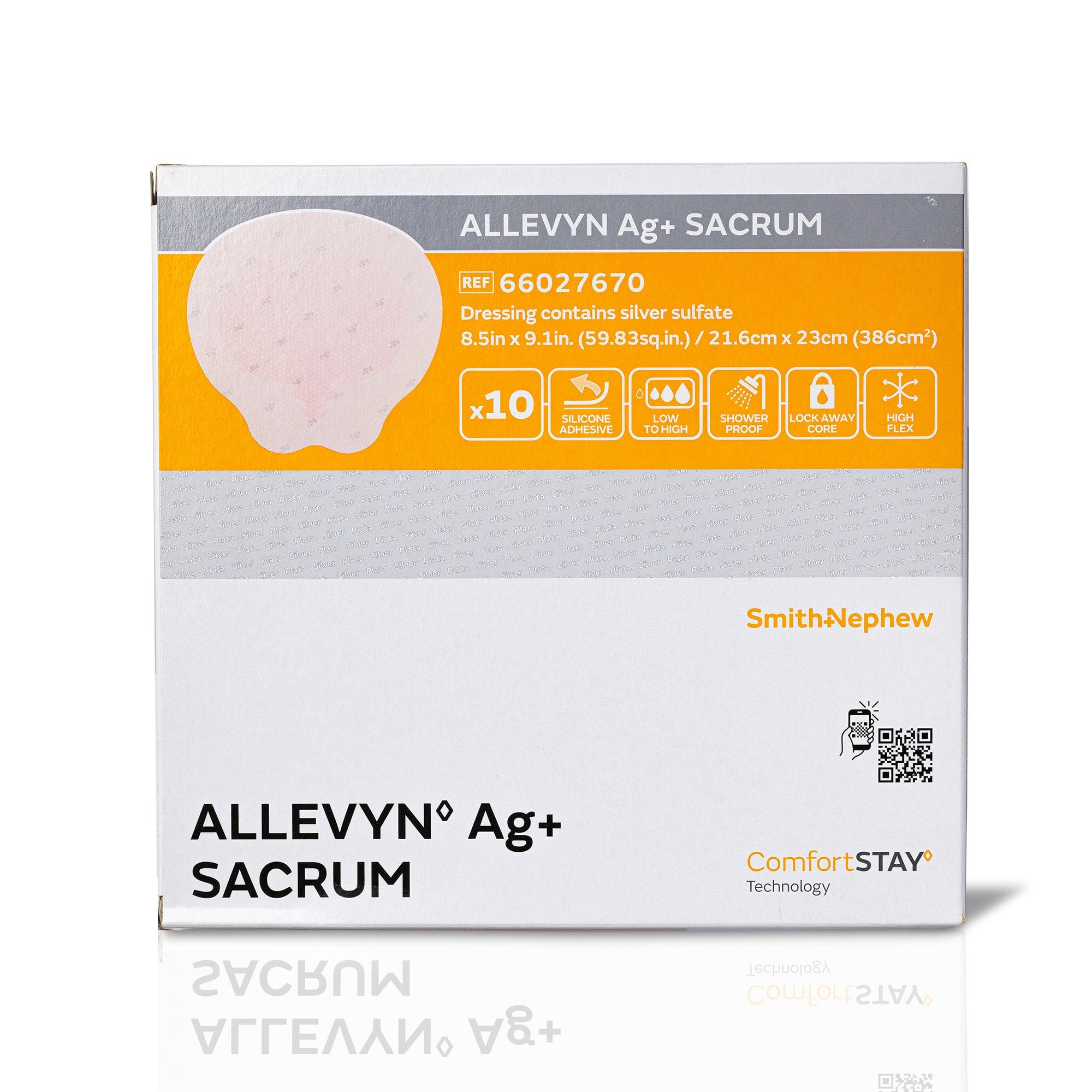 Smith & Nephew - 66027670 Silver Foam Dressing Allevyn Ag+ Border Sacral Sterile