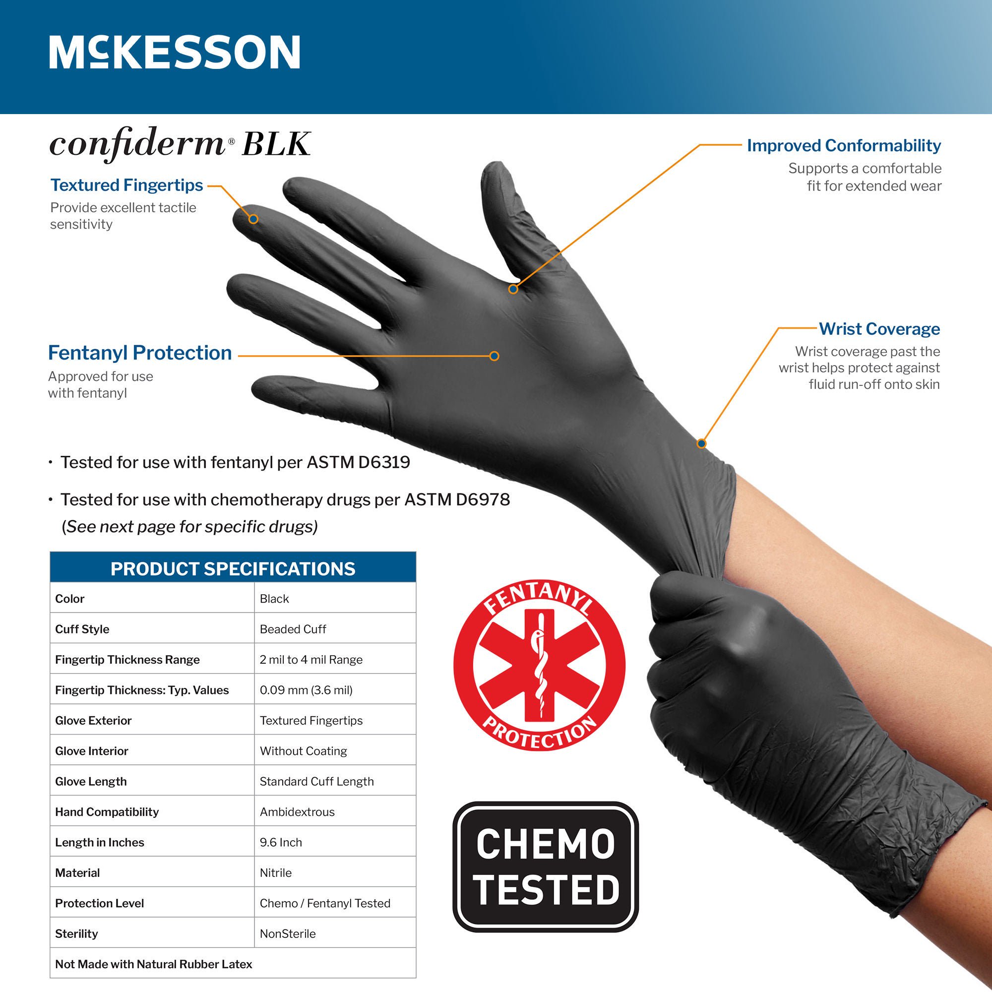 McKesson Brand - 14-6NBLK4C McKesson Confiderm® 6.8C Nitrile Exam Glove