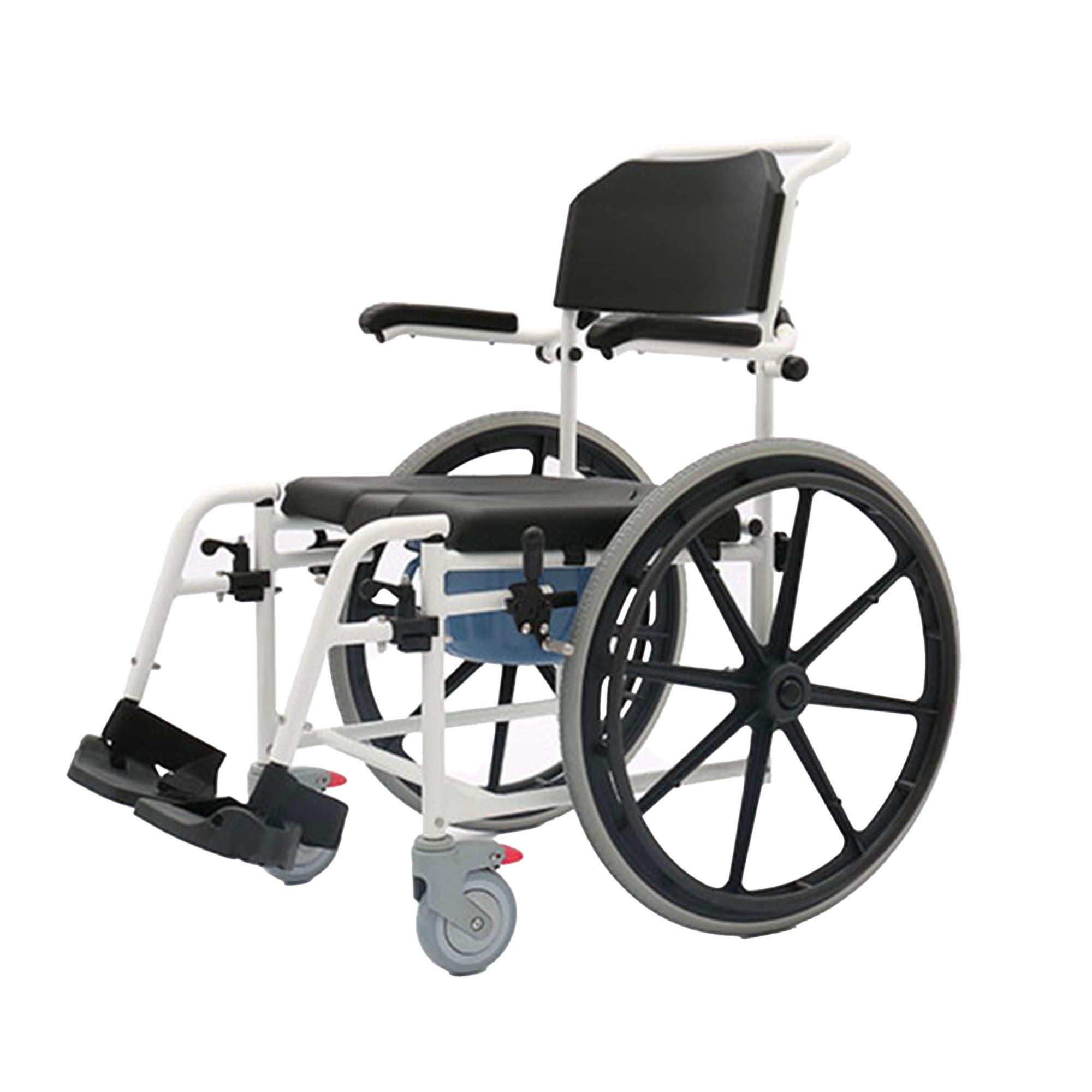 Medacure Inc - SWC1816 Commode / Shower Chair MedaCure® Padded Drop Arms Aluminum Frame With Backrest 18 Inch Seat Width 265 lbs. Weight Capacity