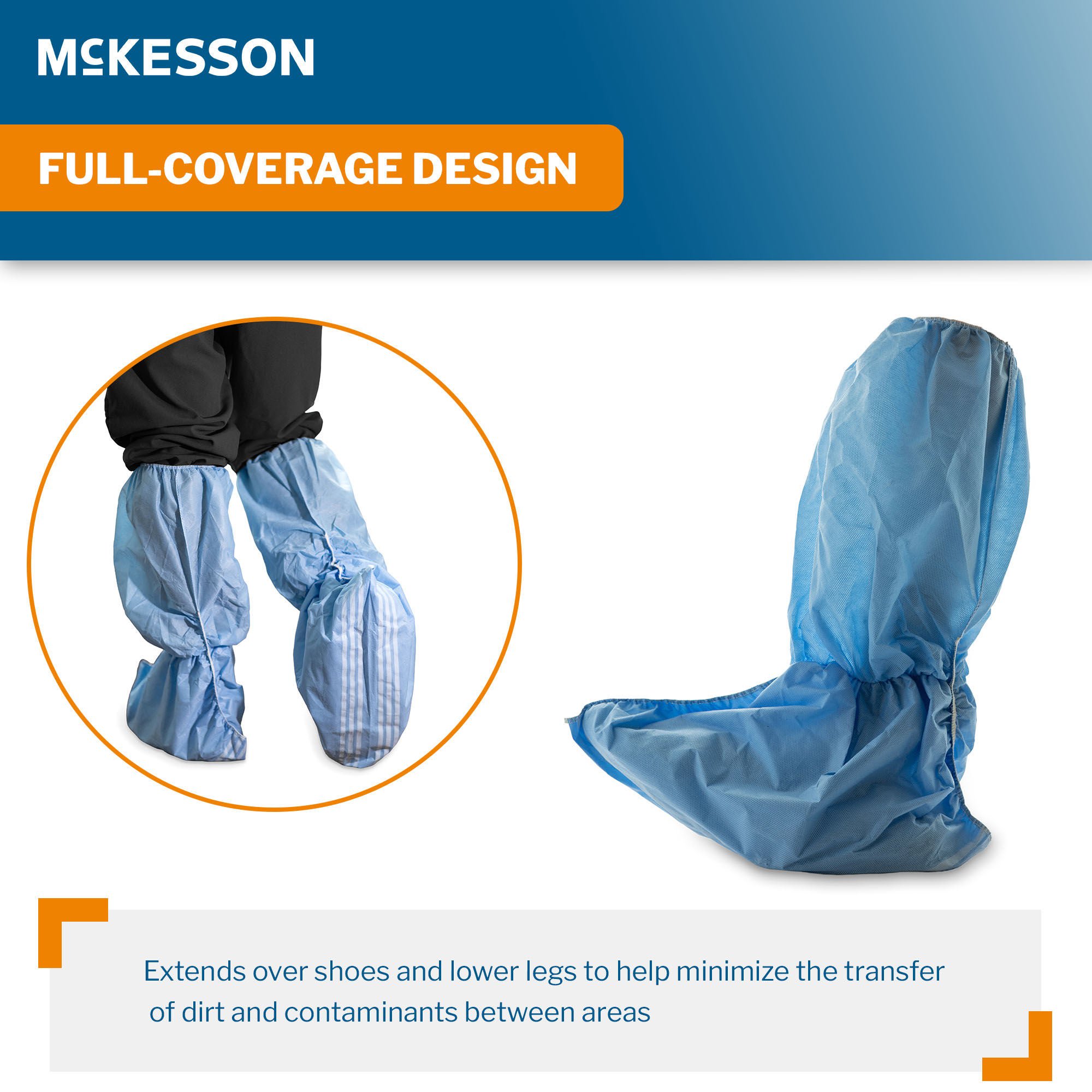 McKesson Brand - 16-BCNSMFB9-OSFM Boot Cover McKesson One Size Fits Most Knee High Nonskid Sole Blue NonSterile