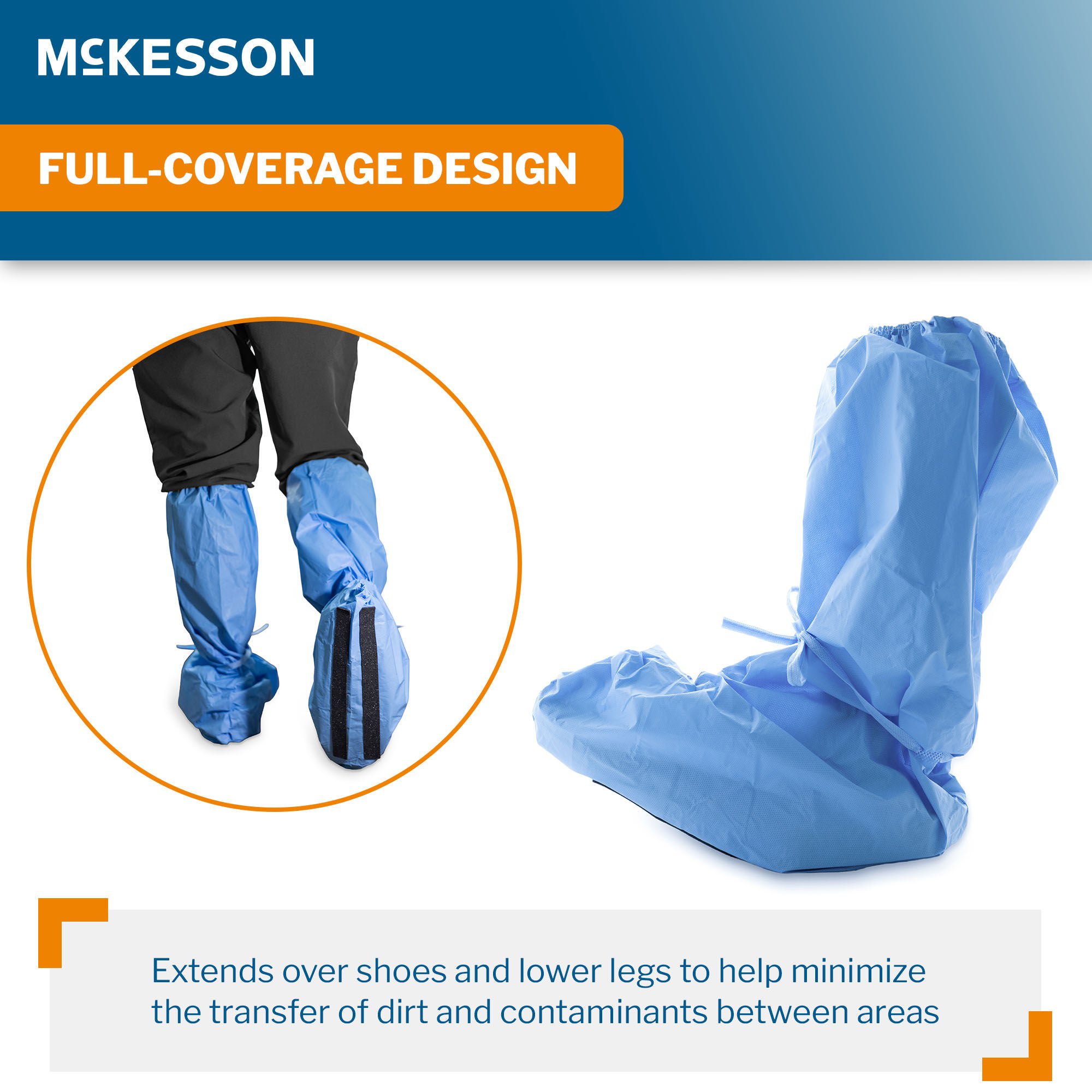 McKesson Brand - 16-BCNSHFB9-XL Boot Cover McKesson X-Large Knee High Foam Traction Strip Sole Blue NonSterile