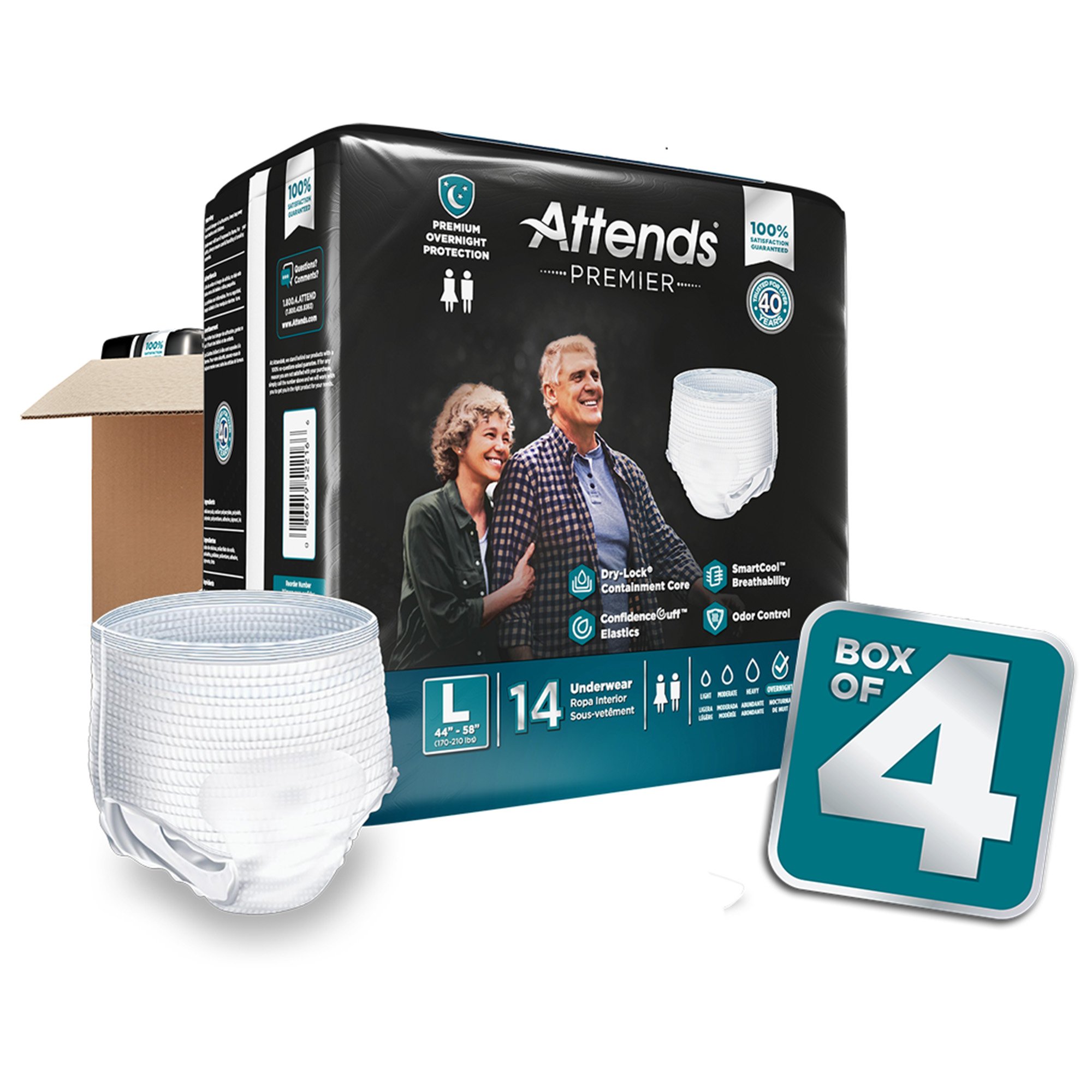 Attends Healthcare Products ALI-UW30S - Attends® Premier Underwear, Heavy Absorbency, Large, 44 to 58 Inch Waist/Hip - 14/Bag, 56/Case
