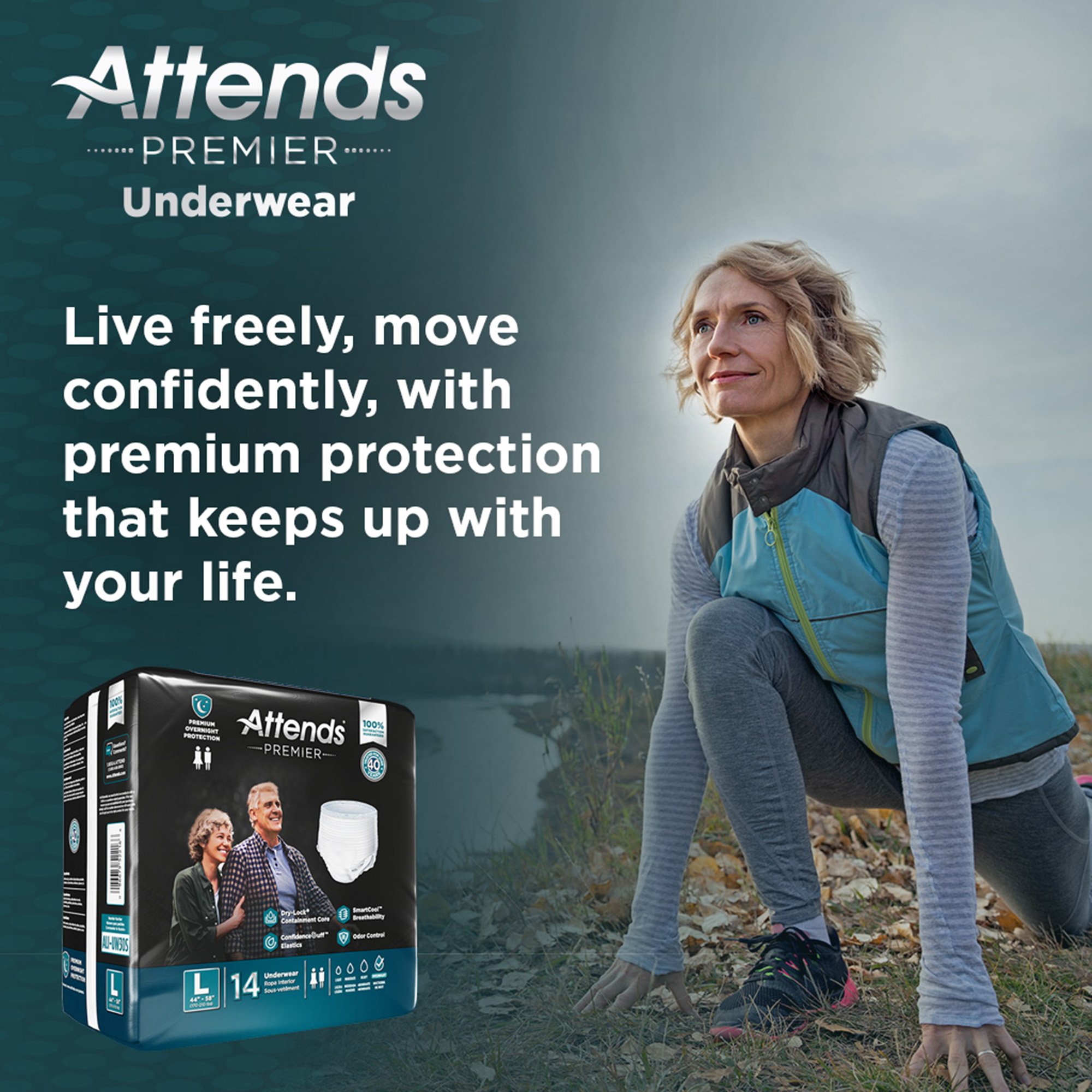 Attends Healthcare Products ALI-UW30S - Attends® Premier Underwear, Heavy Absorbency, Large, 44 to 58 Inch Waist/Hip - 14/Bag, 56/Case