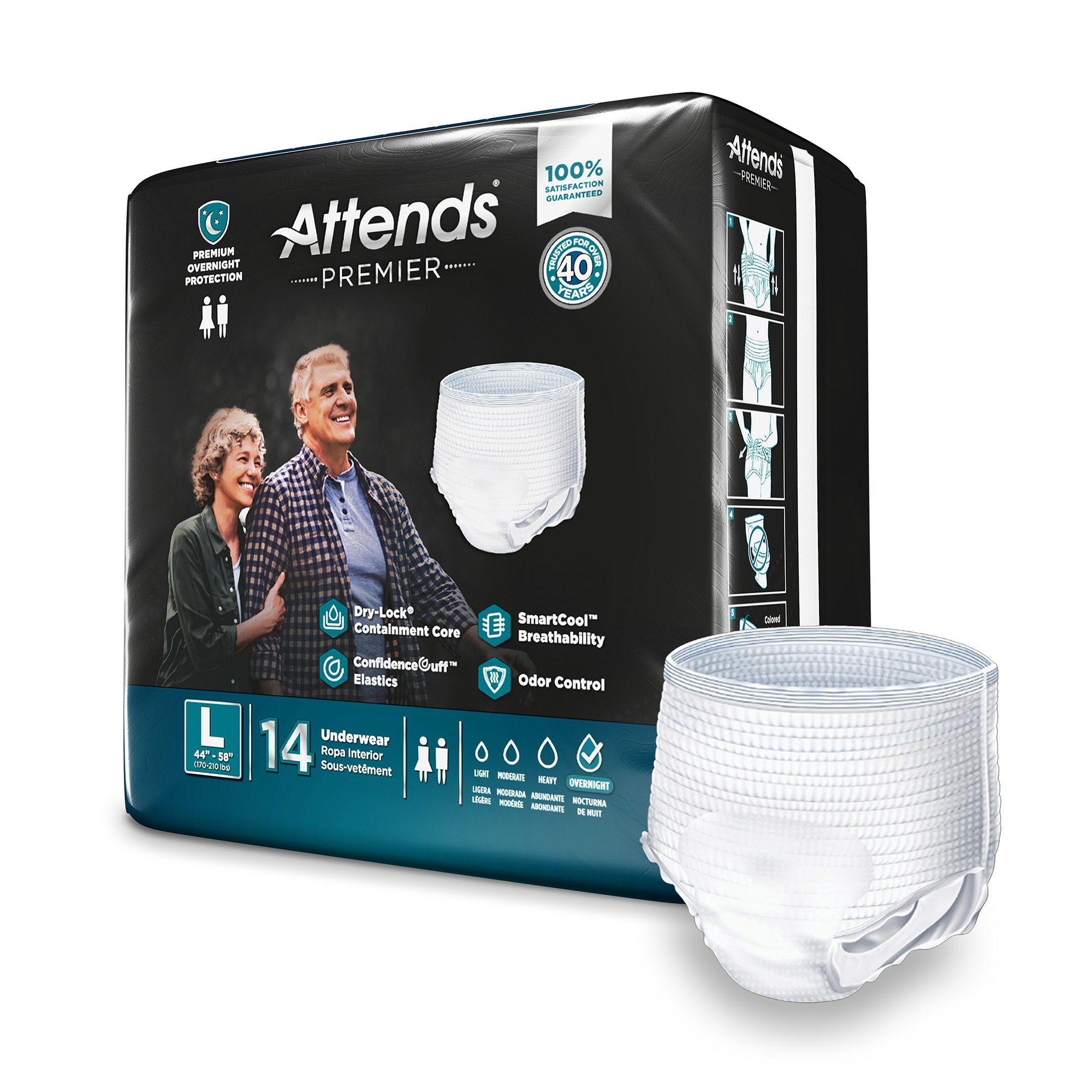 Attends Healthcare Products ALI-UW30S - Attends® Premier Underwear, Heavy Absorbency, Large, 44 to 58 Inch Waist/Hip - 14/Bag, 56/Case