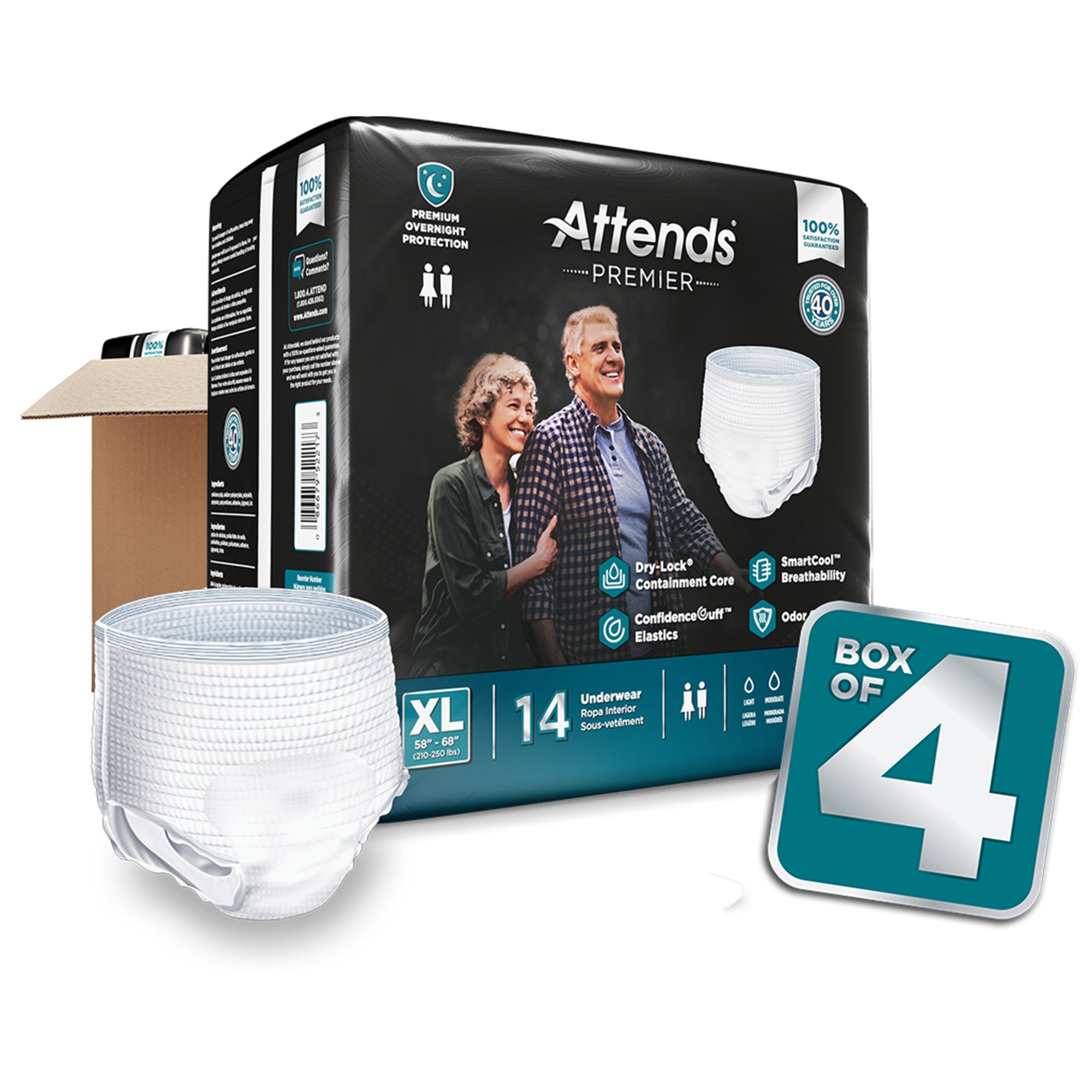 Attends Healthcare Products ALI-UW40S - Attends® Premier Underwear, Heavy Absorbency, X-Large, 58 – 68 Inch Waist/Hip - 14/Bag, 56/Case