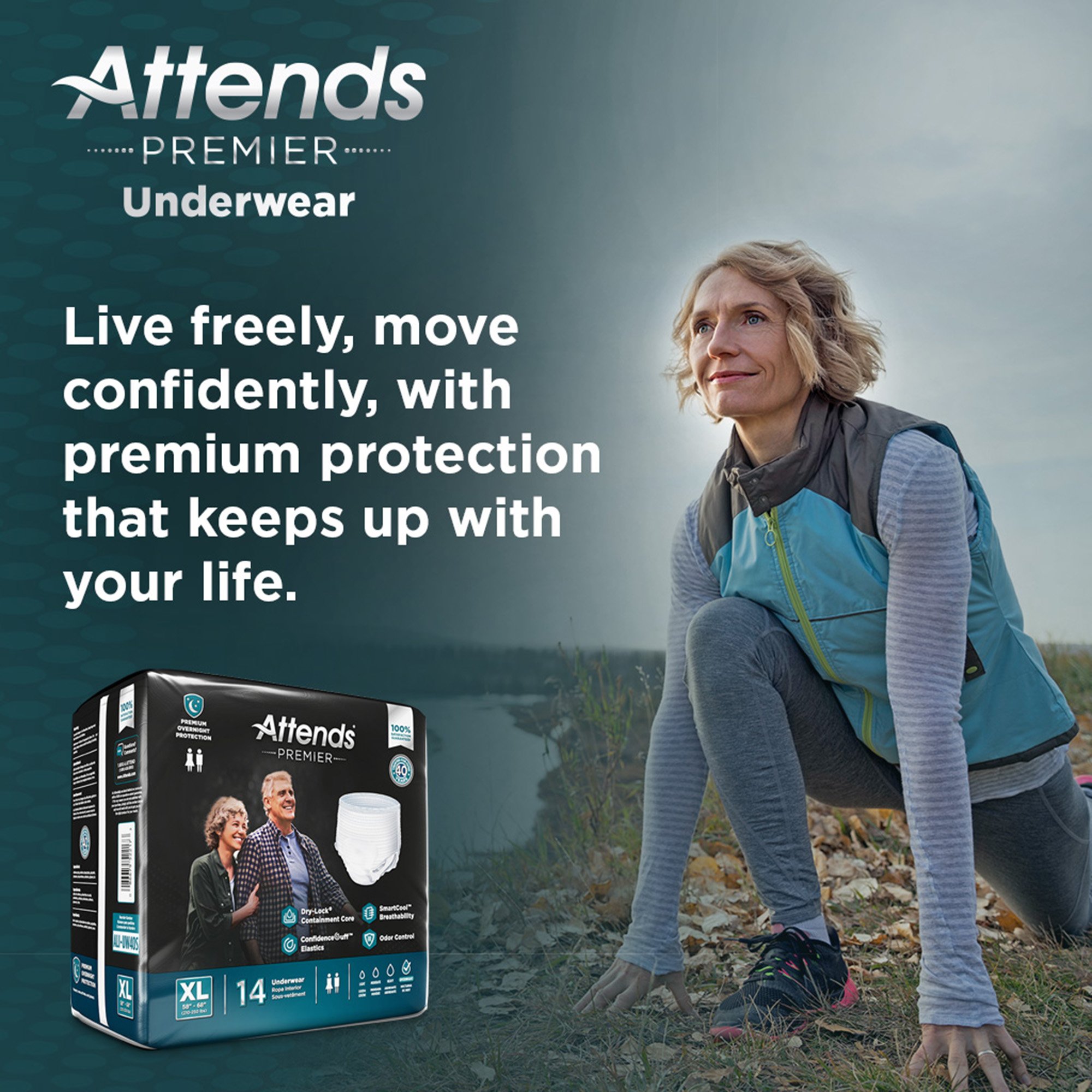 Attends Healthcare Products ALI-UW40S - Attends® Premier Underwear, Heavy Absorbency, X-Large, 58 – 68 Inch Waist/Hip - 14/Bag, 56/Case