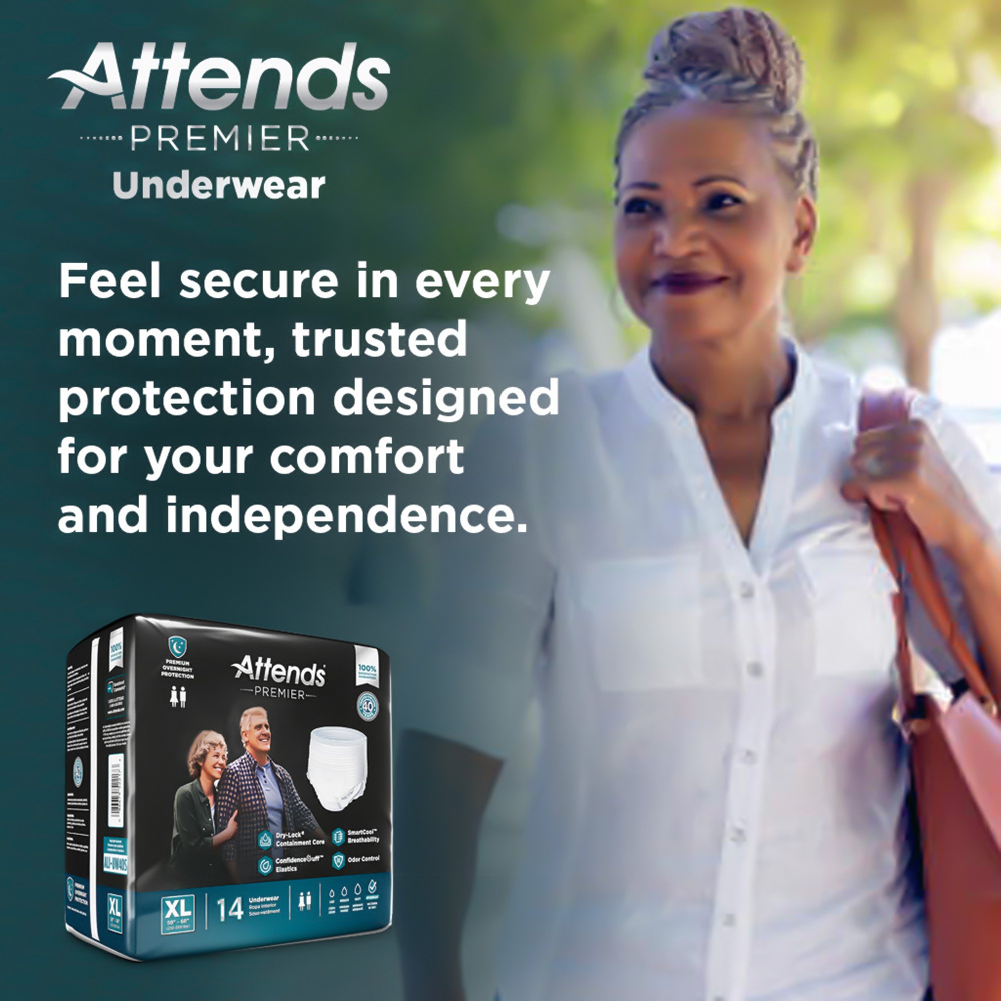 Attends Healthcare Products ALI-UW40S - Attends® Premier Underwear, Heavy Absorbency, X-Large, 58 – 68 Inch Waist/Hip - 14/Bag, 56/Case