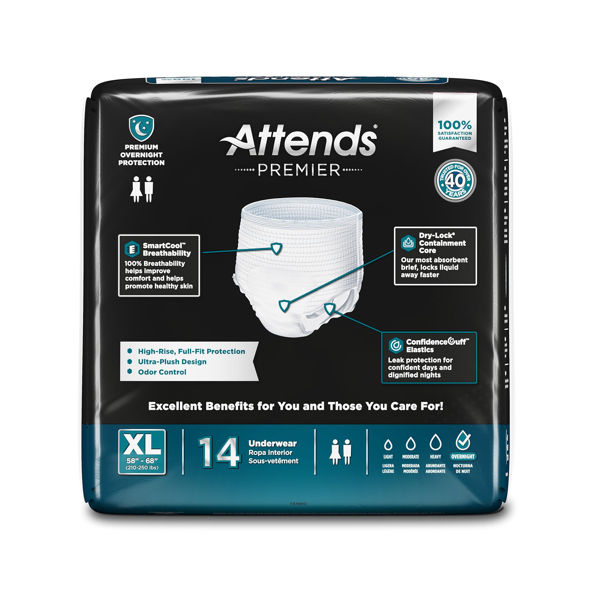 Attends Healthcare Products ALI-UW40S - Attends® Premier Underwear, Heavy Absorbency, X-Large, 58 – 68 Inch Waist/Hip - 14/Bag, 56/Case
