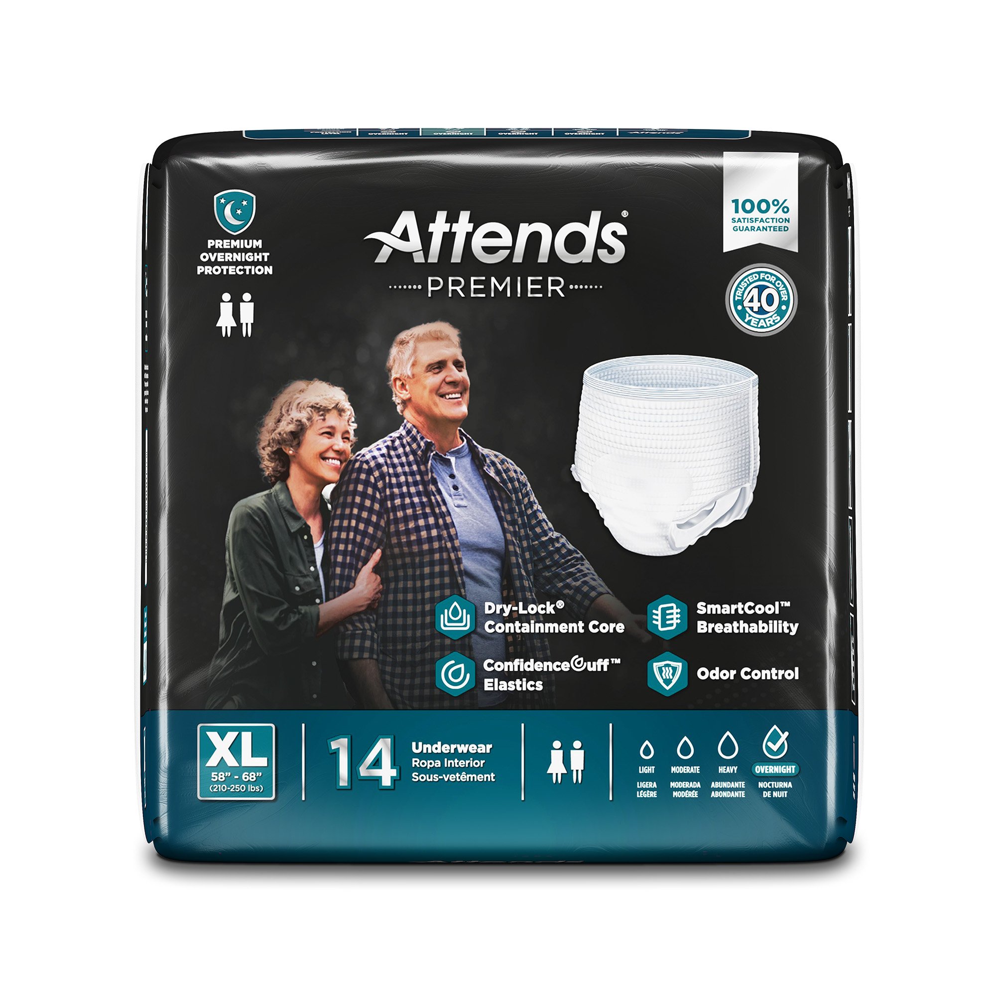 Attends Healthcare Products ALI-UW40S - Attends® Premier Underwear, Heavy Absorbency, X-Large, 58 – 68 Inch Waist/Hip - 14/Bag, 56/Case