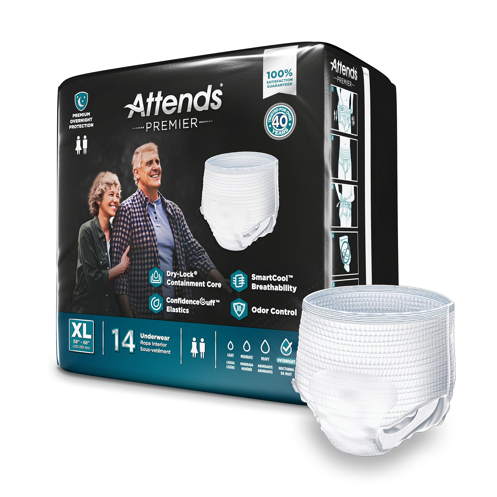 Attends Healthcare Products ALI-UW40S - Attends® Premier Underwear, Heavy Absorbency, X-Large, 58 – 68 Inch Waist/Hip - 14/Bag, 56/Case