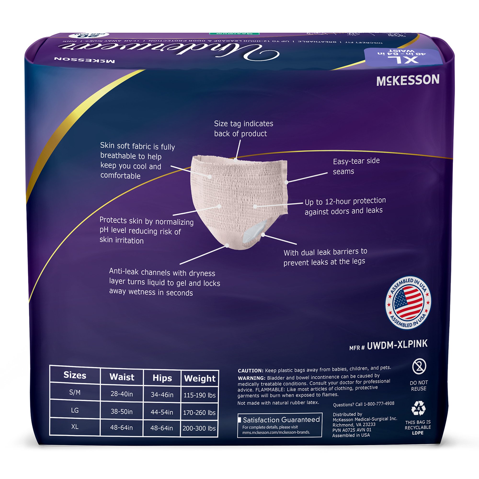 McKesson Brand UWDM-XLPINK - McKesson Premium Discreet Underwear for Women, Maximum Absorbency, Extra-Large - 20/Bag, 80/Case