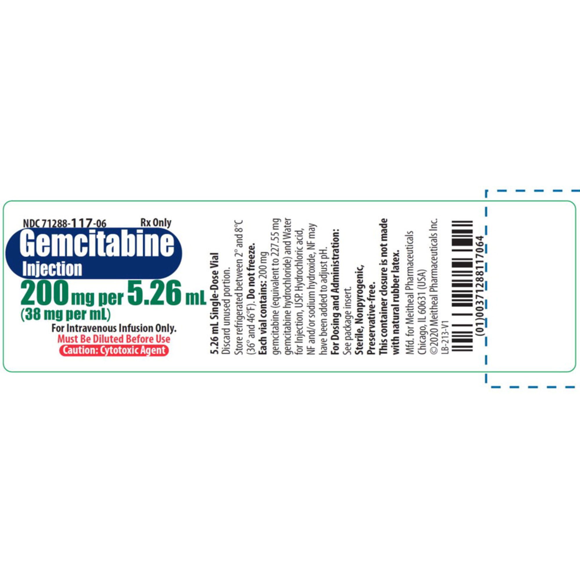 Meitheal Pharmaceuticals Inc - 71288011706 Gemcitabine 38 mg / mL Injection 5.26 mL