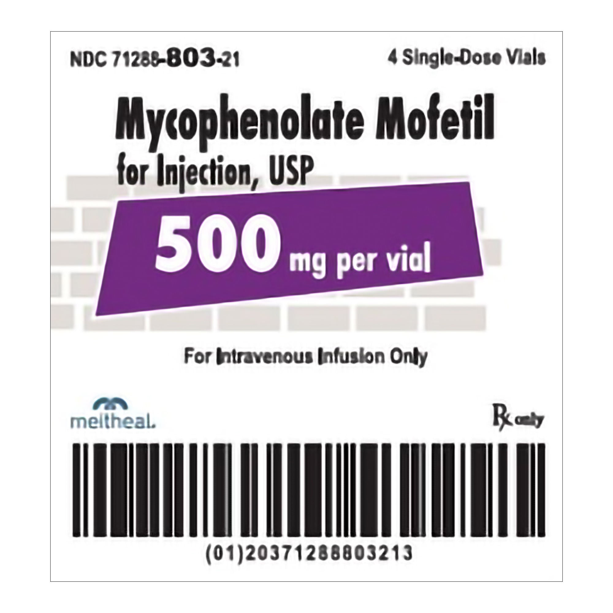 Meitheal Pharmaceuticals Inc - 71288080321 Mycophenolate Mofetil HCl 500 mg Injection