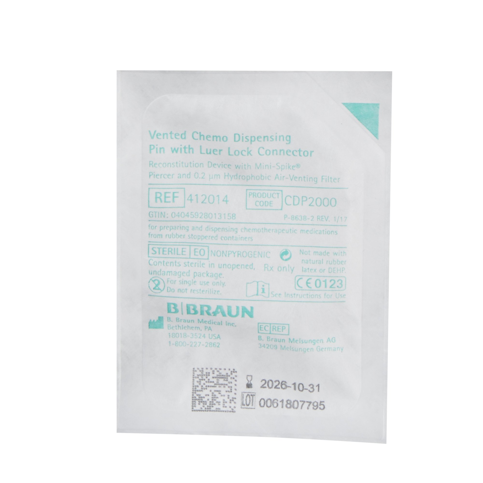 B. Braun 412014 - B. Braun Dispensing Pin, Chemo - 1/Each, 50/Case
