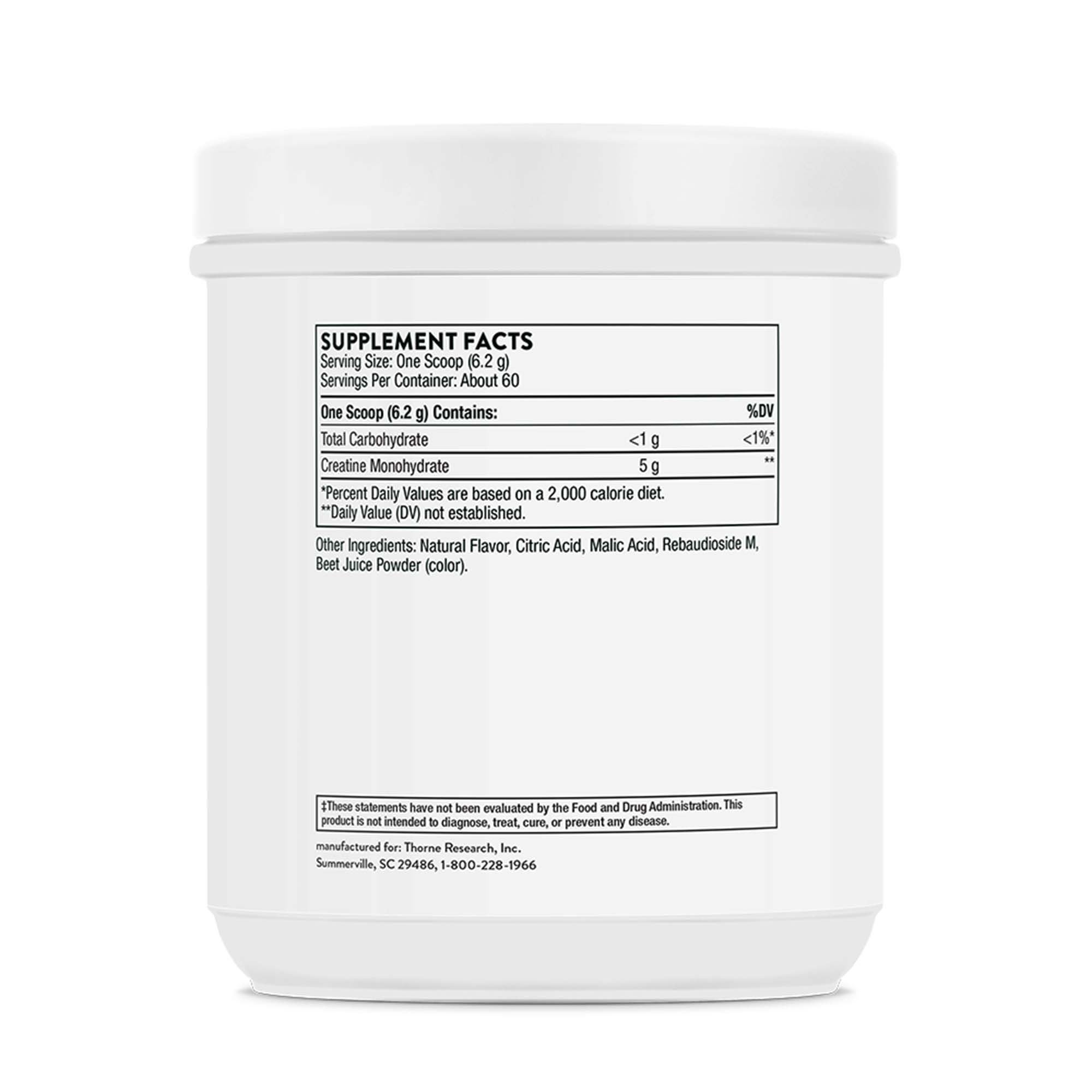 Thorne Research Inc - SF905 Oral Supplement THORNE® Creatine Strawberry Flavor Powder 13.1 oz. Canister