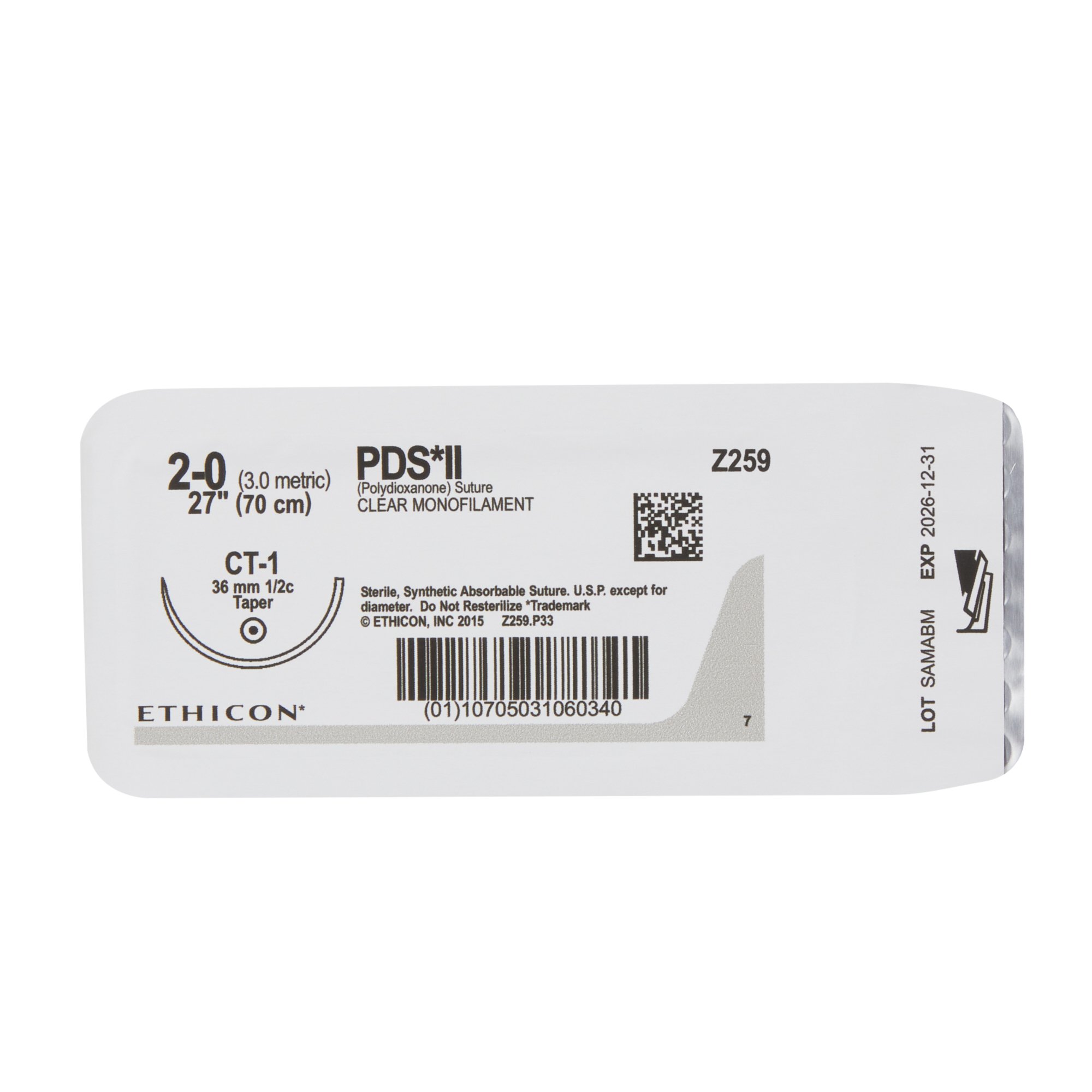 J & J Healthcare Systems Z259H - PDS™ II Suture with Needle - 12/Dozen, 36/Box