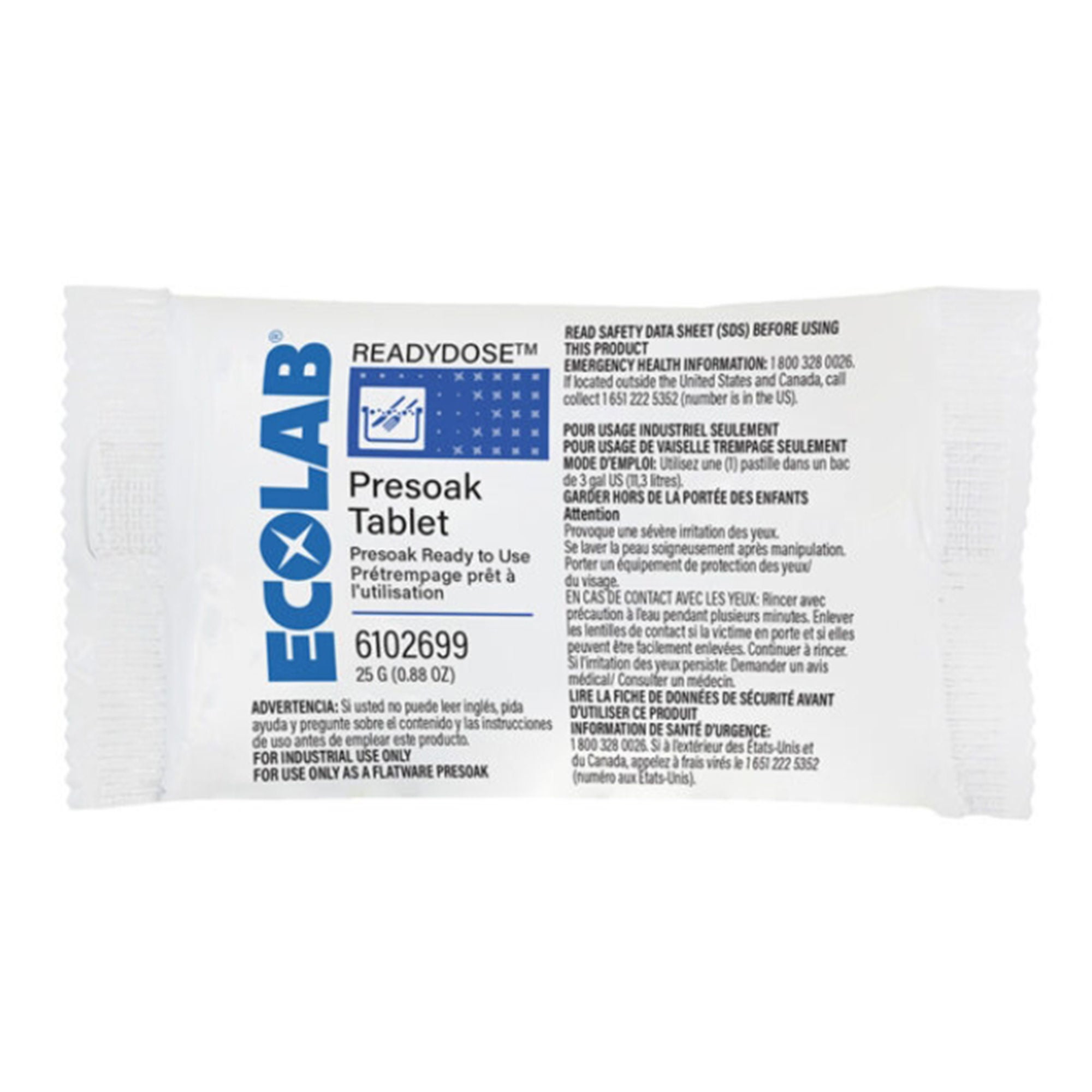Ecolab - 6102699 Presoak Ecolab ReadyDose™ 25 Gram Bag Tablet Citrus Scent