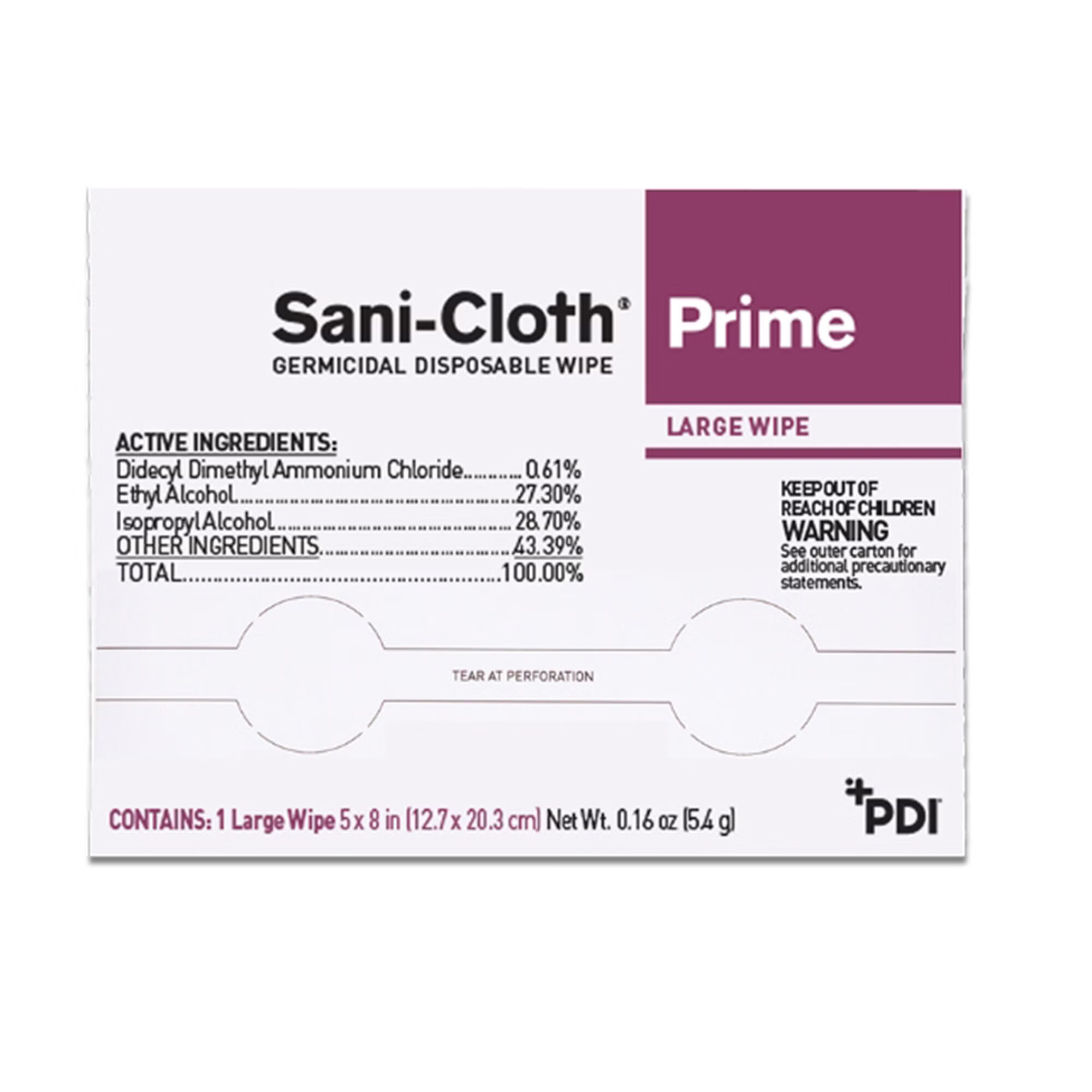 Professional Disposables - H06182 Surface Disinfectant Cleaner Sani-Cloth® Prime Premoistened Alcohol Based Manual Pull Wipe 50 Count Individual Packet Alcohol Scent NonSterile