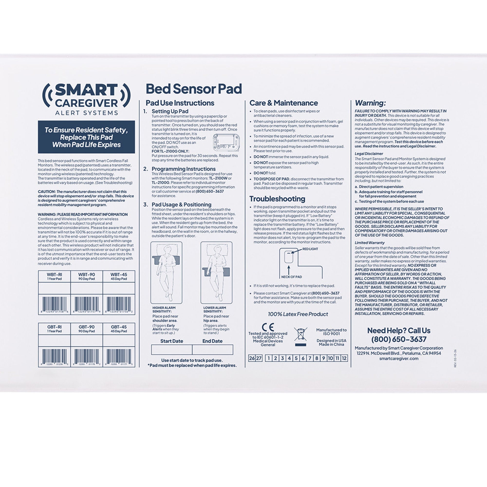 Smart Caregiver - WB90-SYS Alarm System with Bed Sensor Pad Smart Caregiver™ 10 X 30 Inch Pad