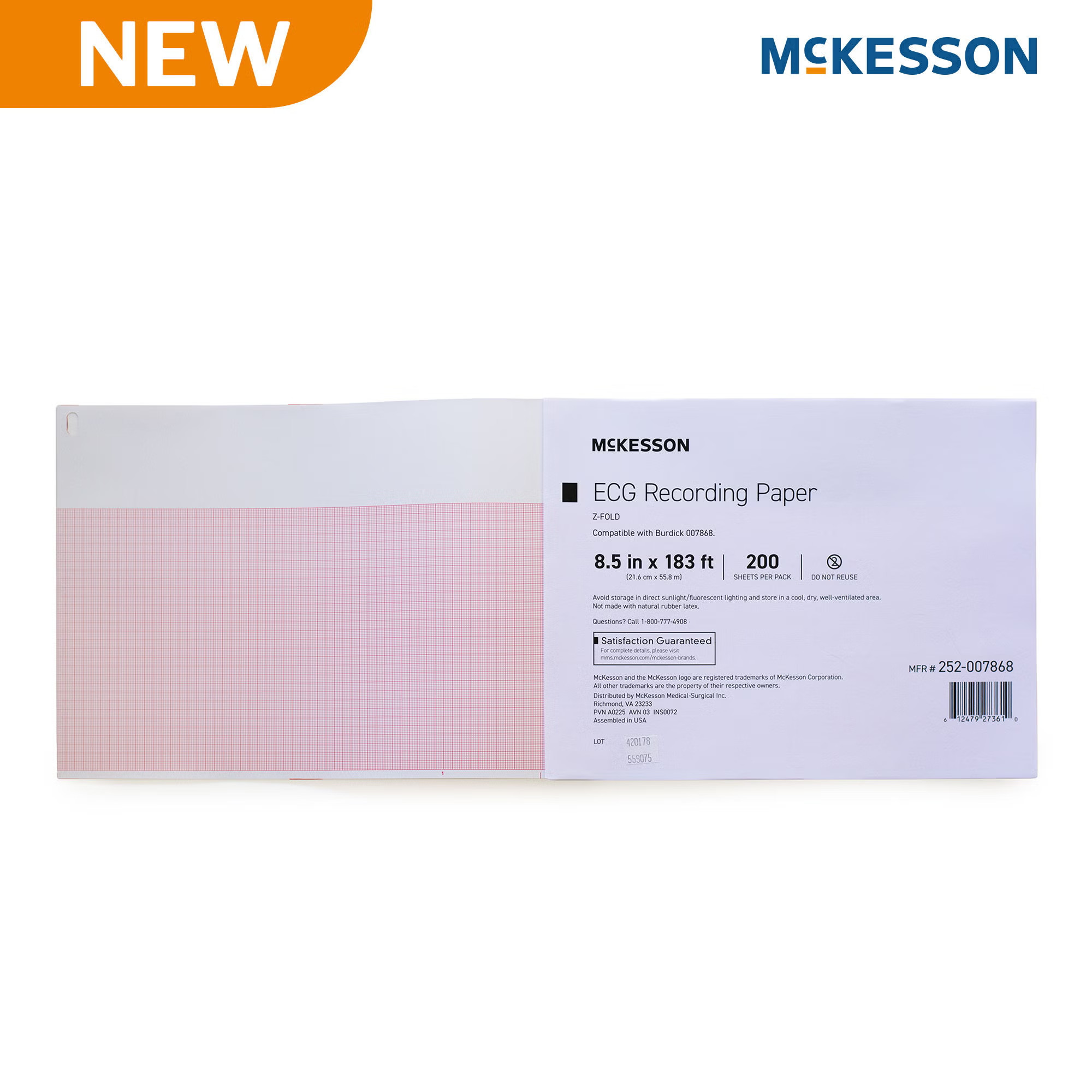 McKesson Brand - 252-007868 Recording Chart Paper McKesson Z-Fold Red Grid
