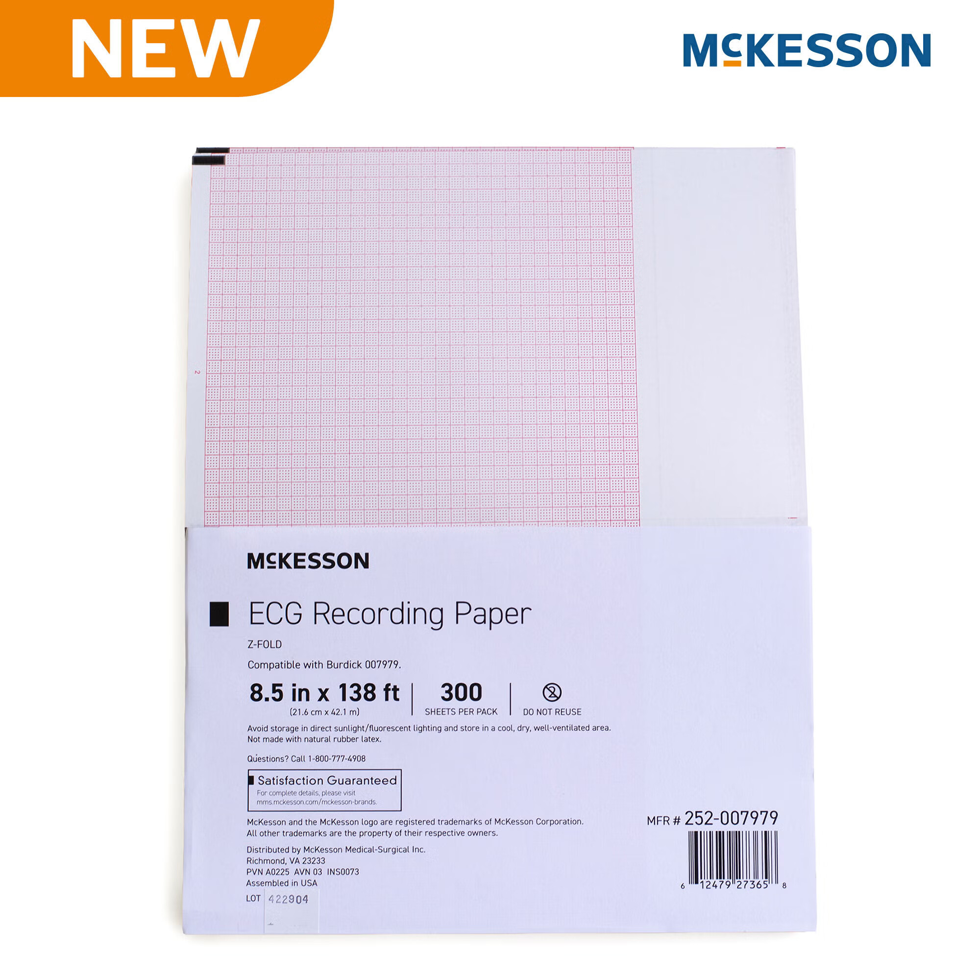 McKesson Brand - 252-007979 Recording Chart Paper McKesson Z-Fold Red Grid