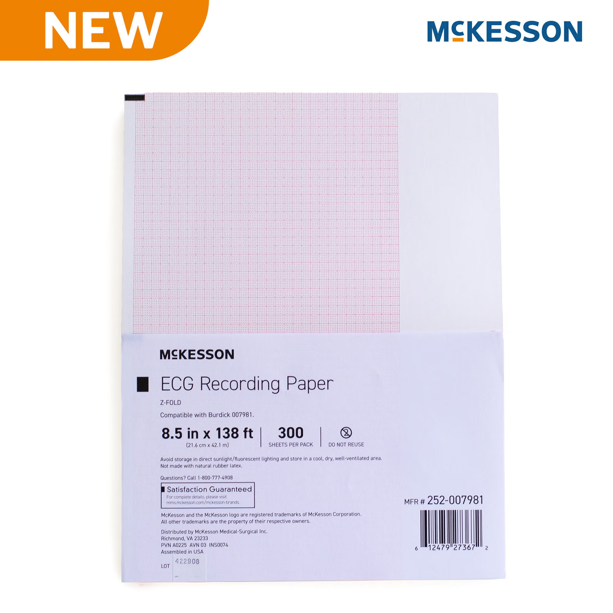 McKesson Brand - 252-007981 Recording Chart Paper McKesson Z-Fold Red Grid