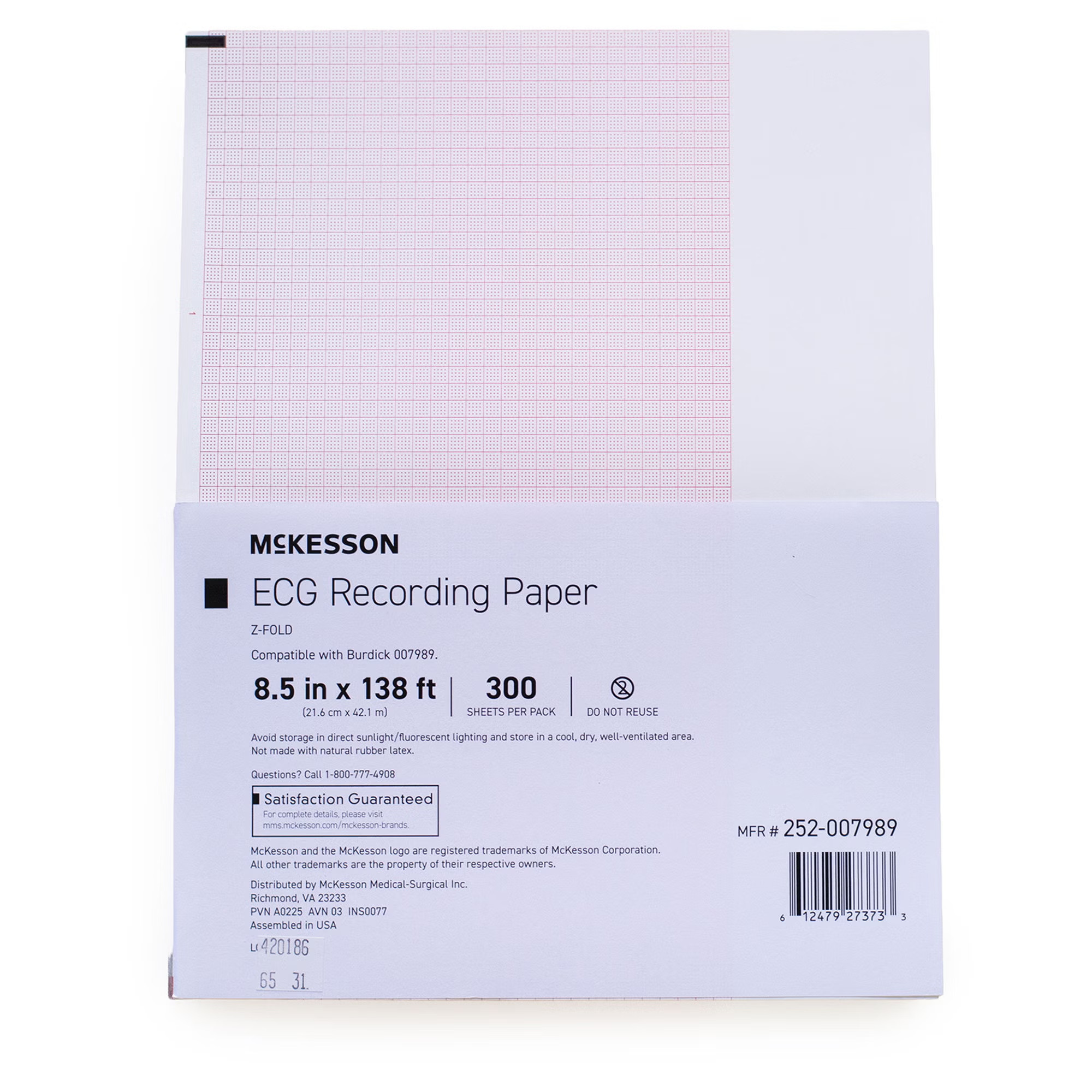 McKesson Brand - 252-007989 Recording Chart Paper McKesson Z-Fold Red Grid