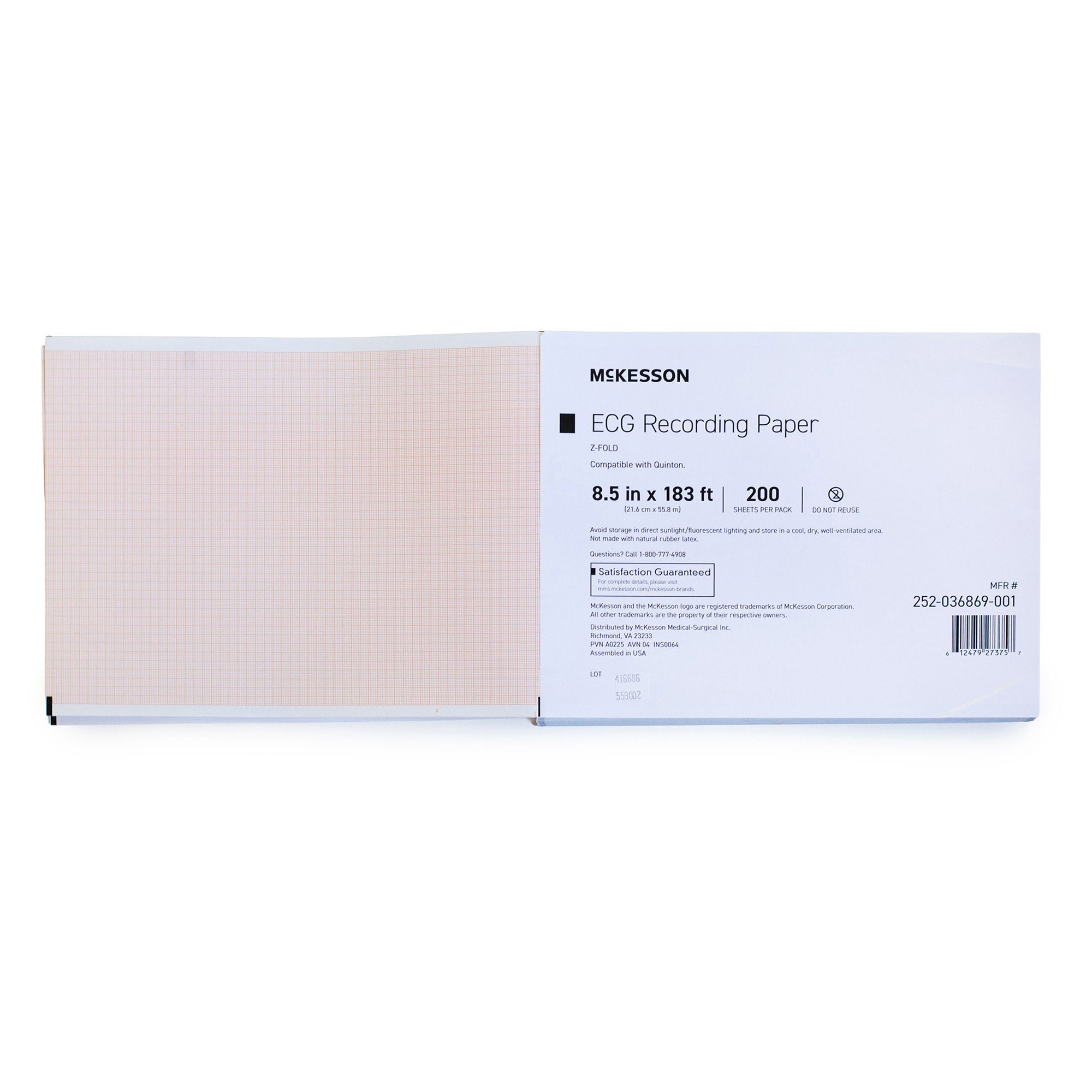 McKesson Brand - 252-036869-001 Recording Chart Paper McKesson Z-Fold Orange Grid