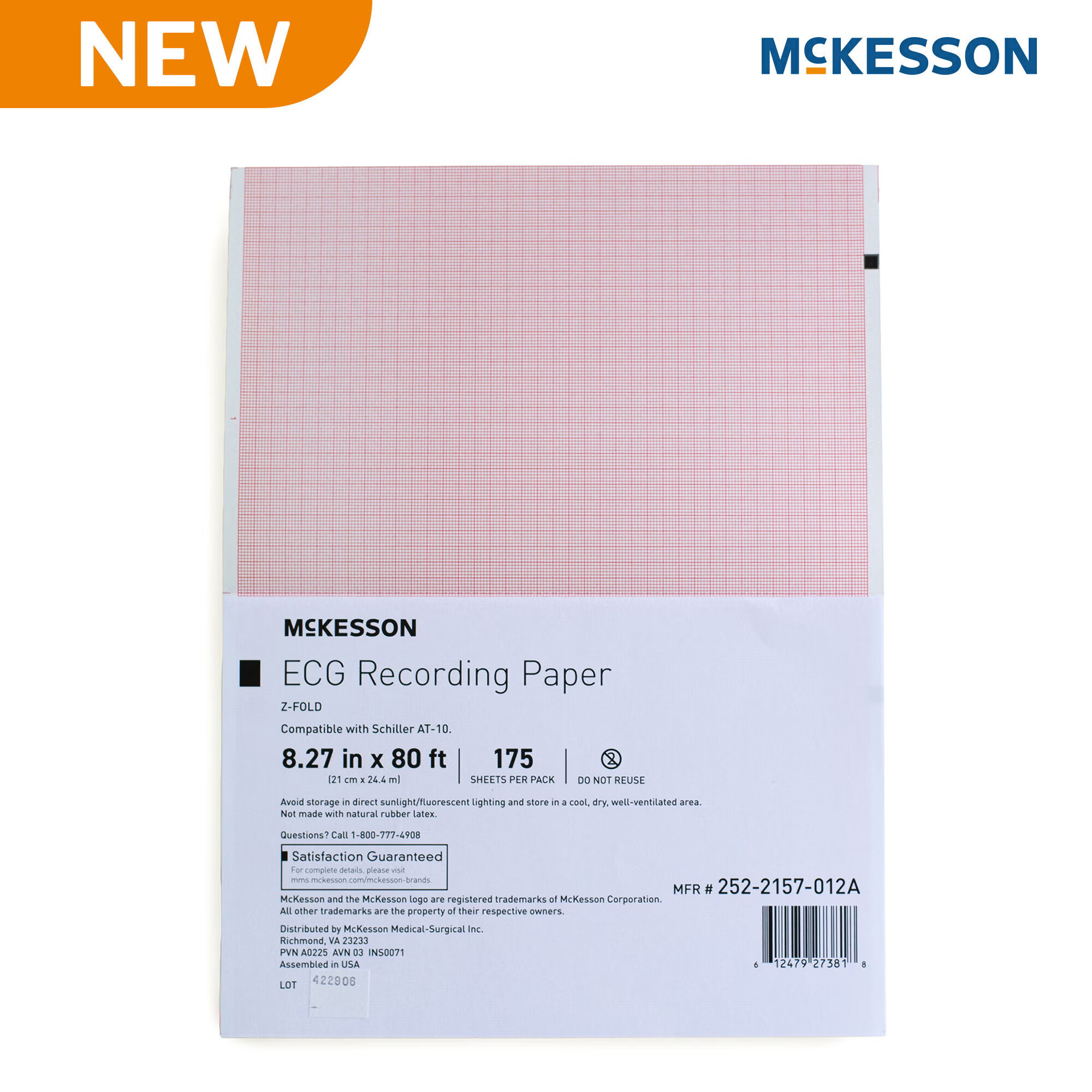 McKesson Brand - 252-2157-012A Recording Chart Paper McKesson Z-Fold Red Grid