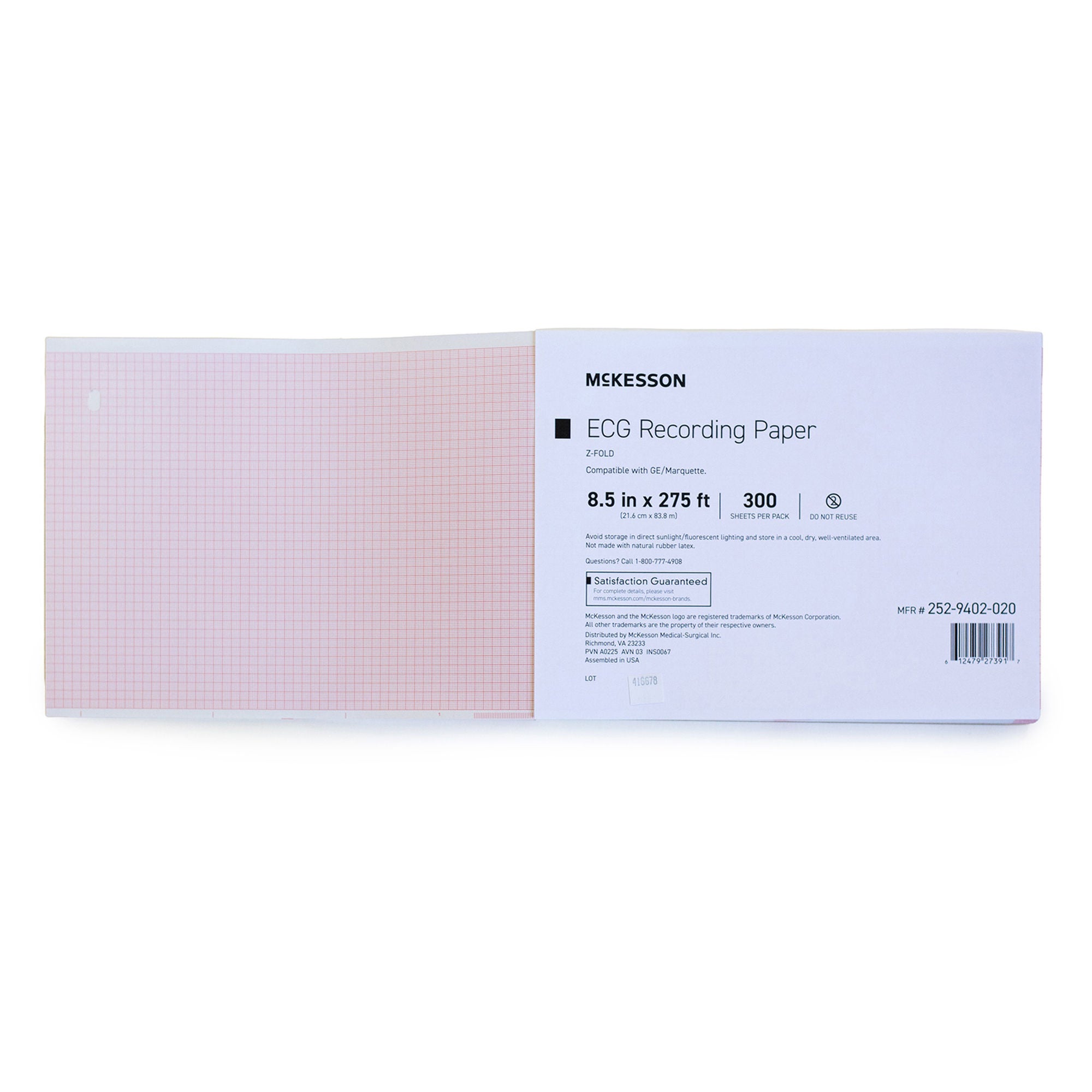 McKesson Brand - 252-9402-020 Recording Chart Paper McKesson Z-Fold Red Grid