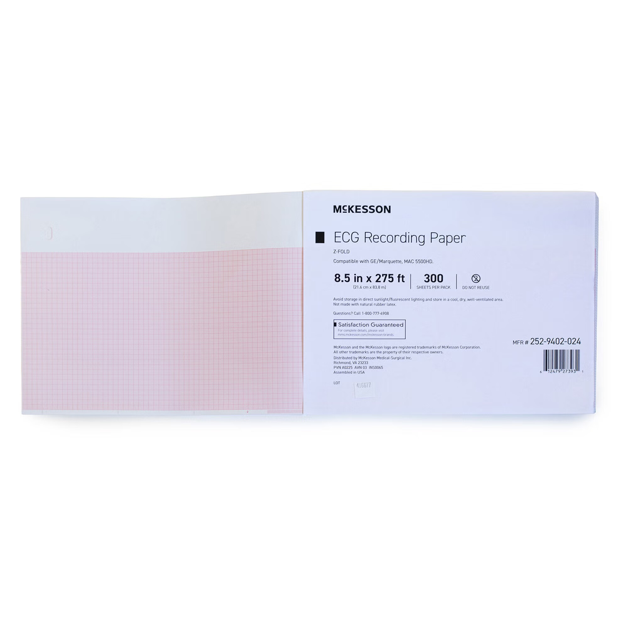 McKesson Brand - 252-9402-024 Recording Chart Paper McKesson Z-Fold Red Grid